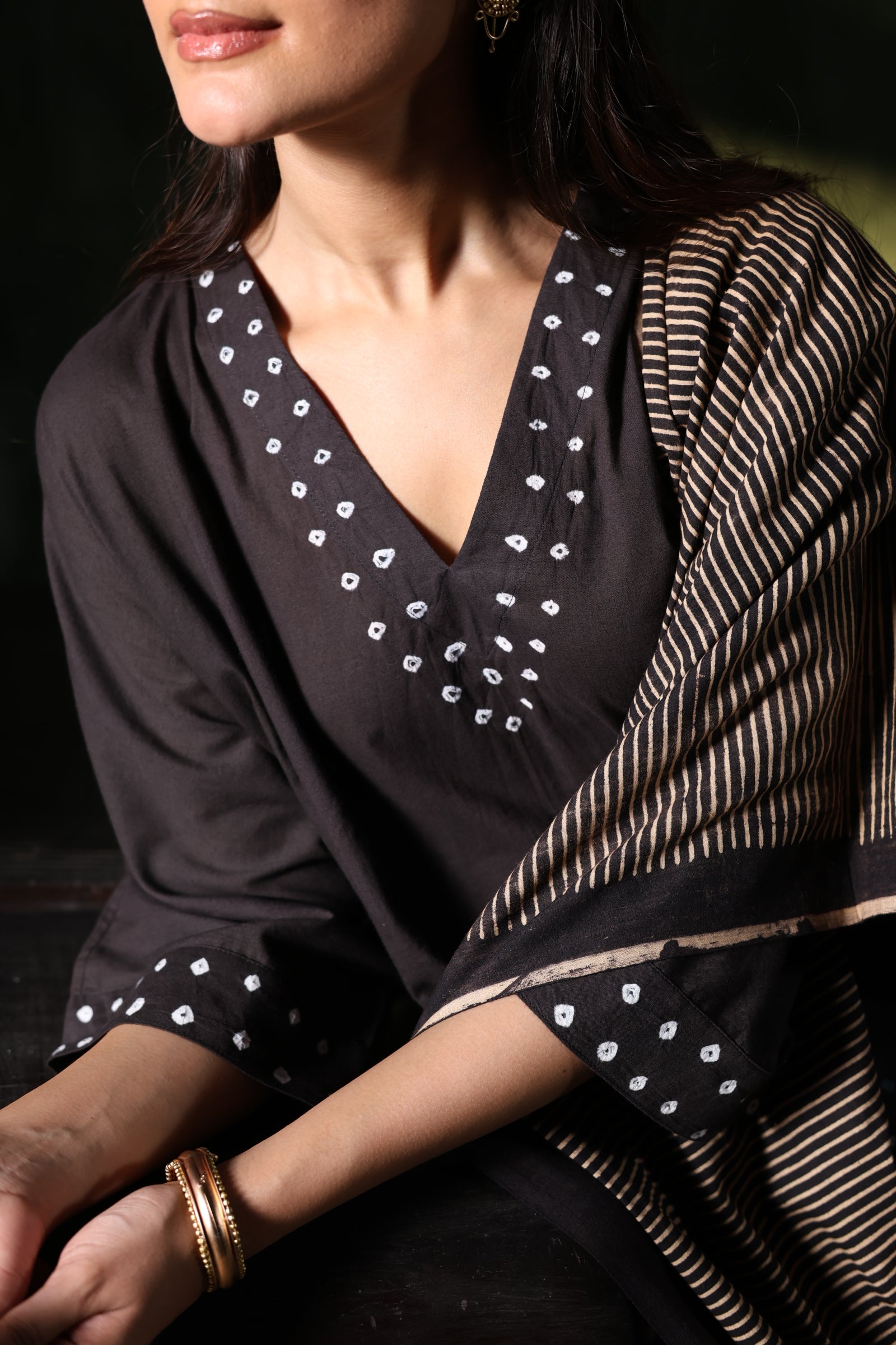 Raunaq-Black (Cotton Ajrakh Bhandej)