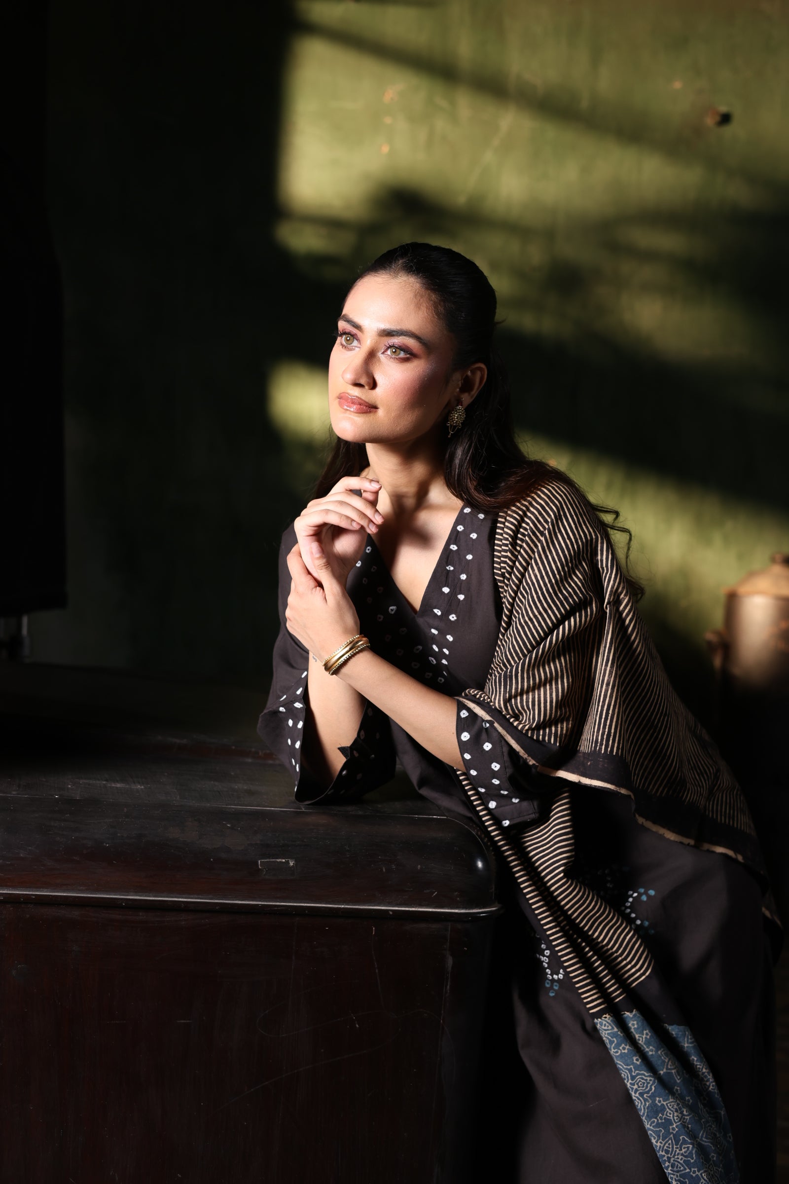 Raunaq-Black (Cotton Ajrakh Bhandej)