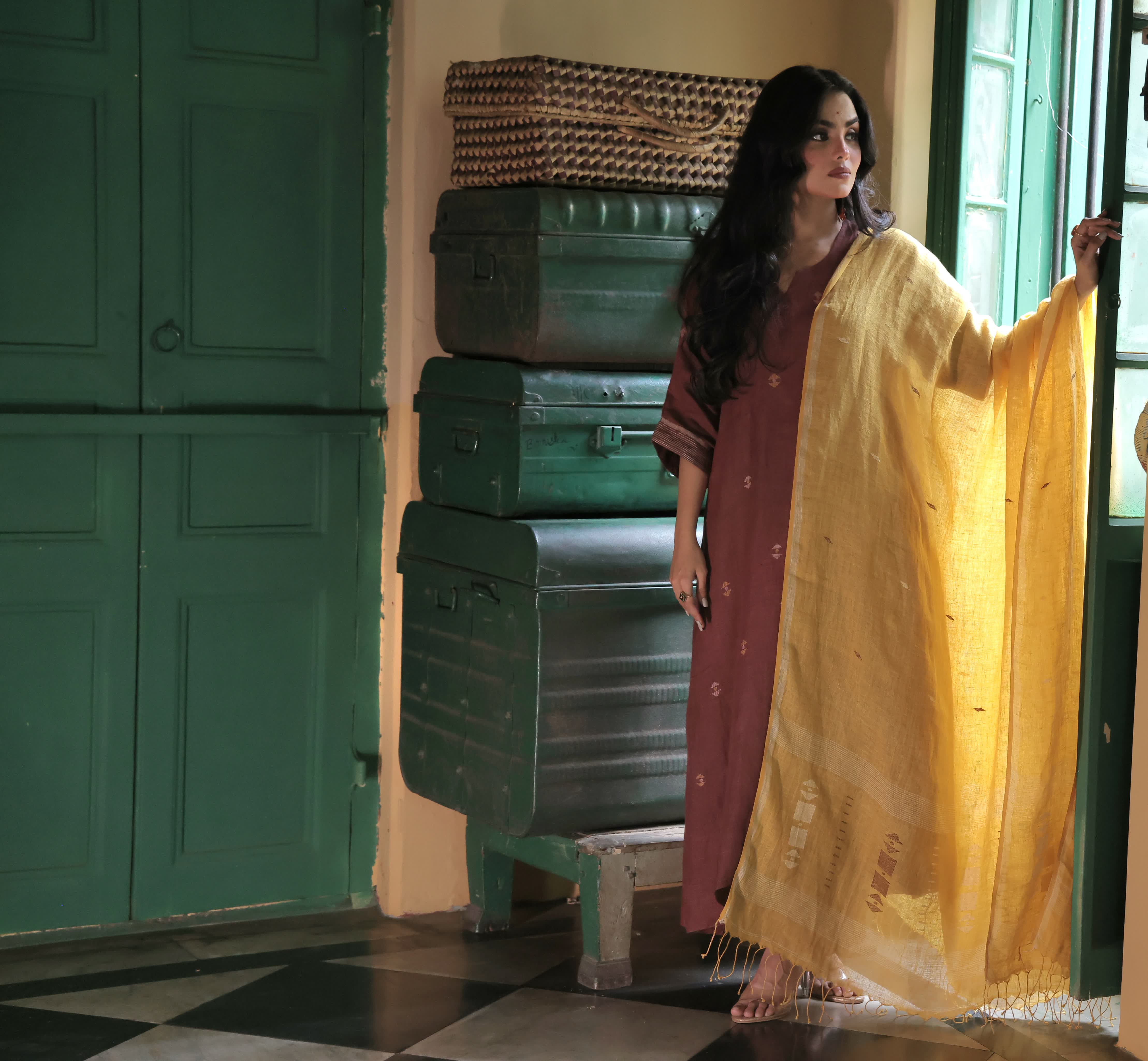 Zaar - Brown Mustard (Linen Jamdani)