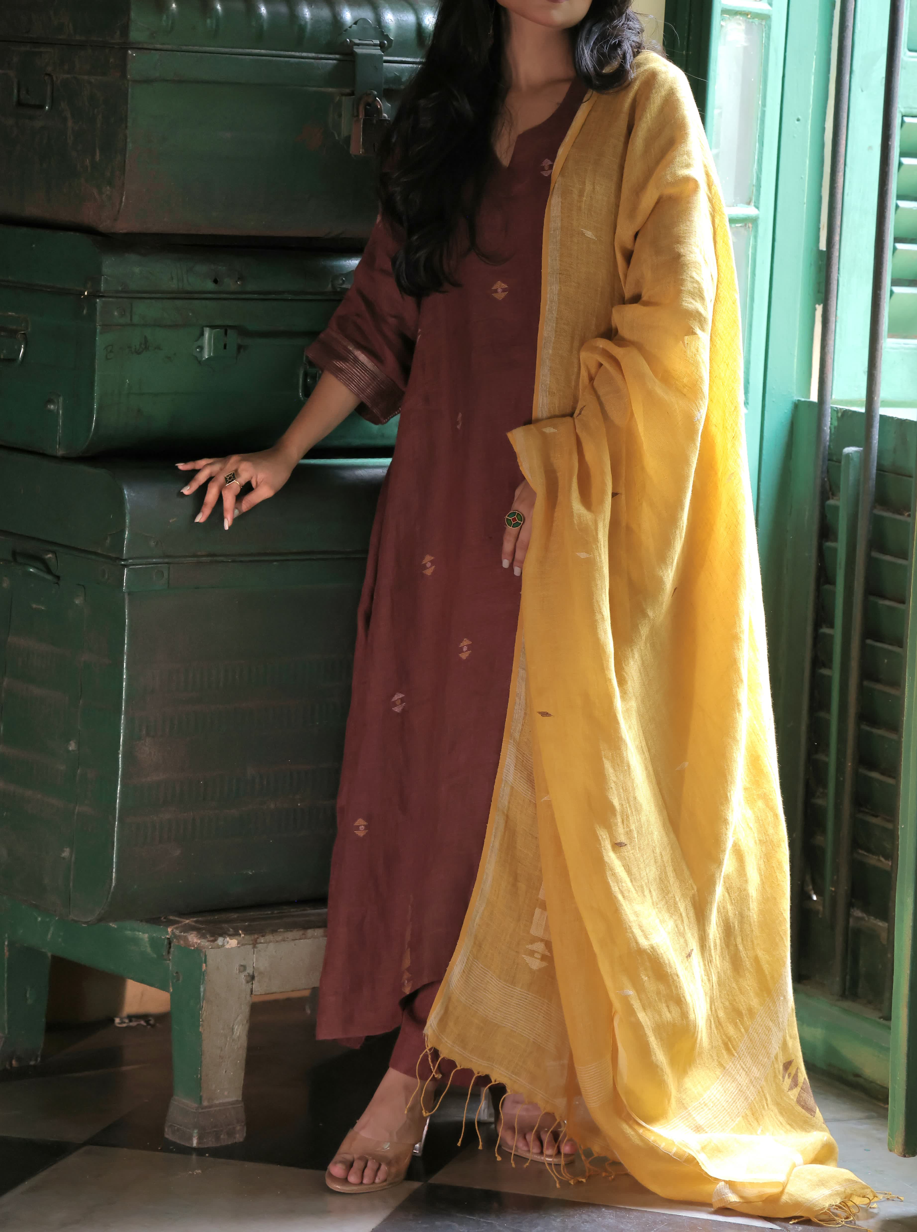 Zaar - Brown Mustard (Linen Jamdani)