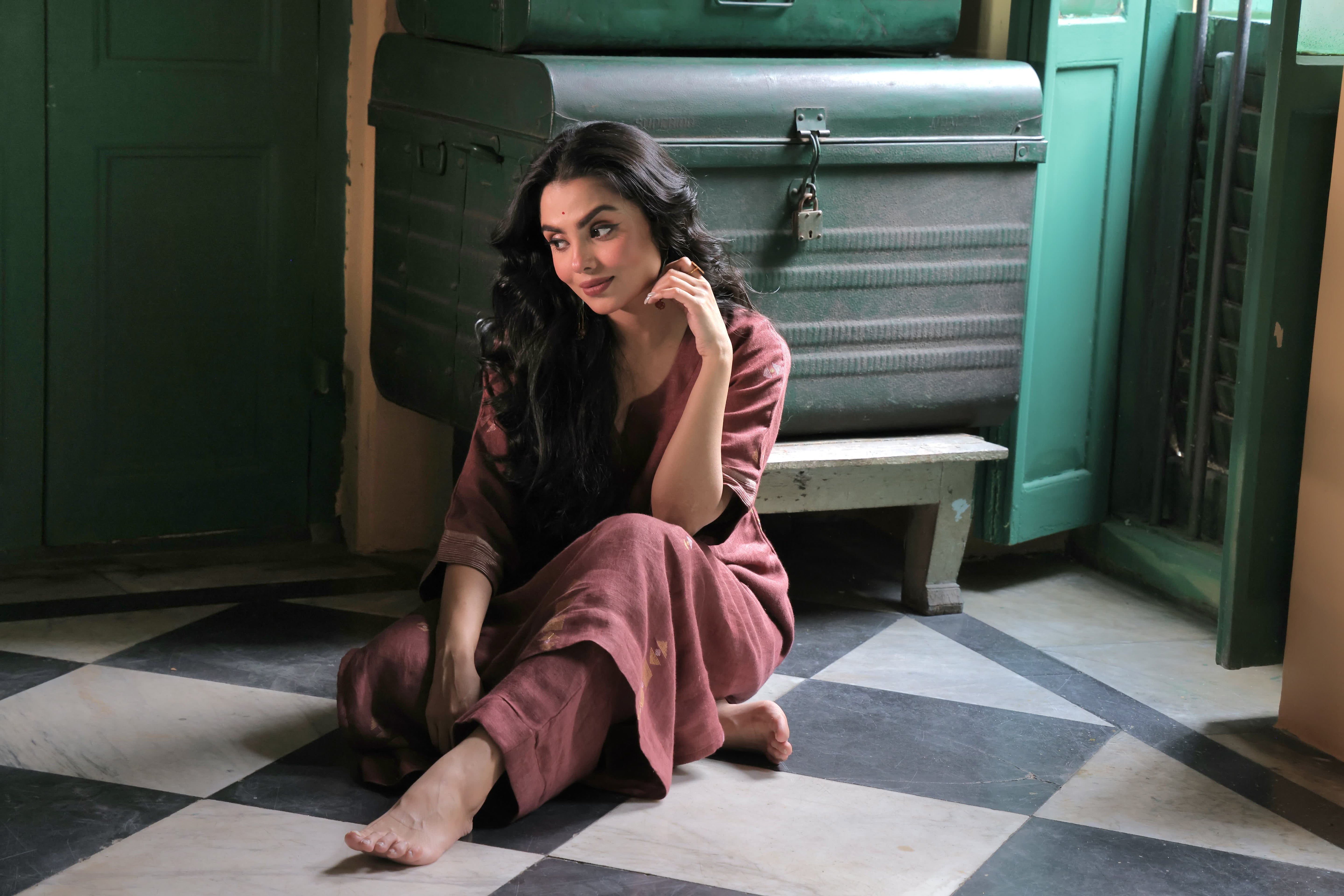 Zaar - Brown Mustard (Linen Jamdani)