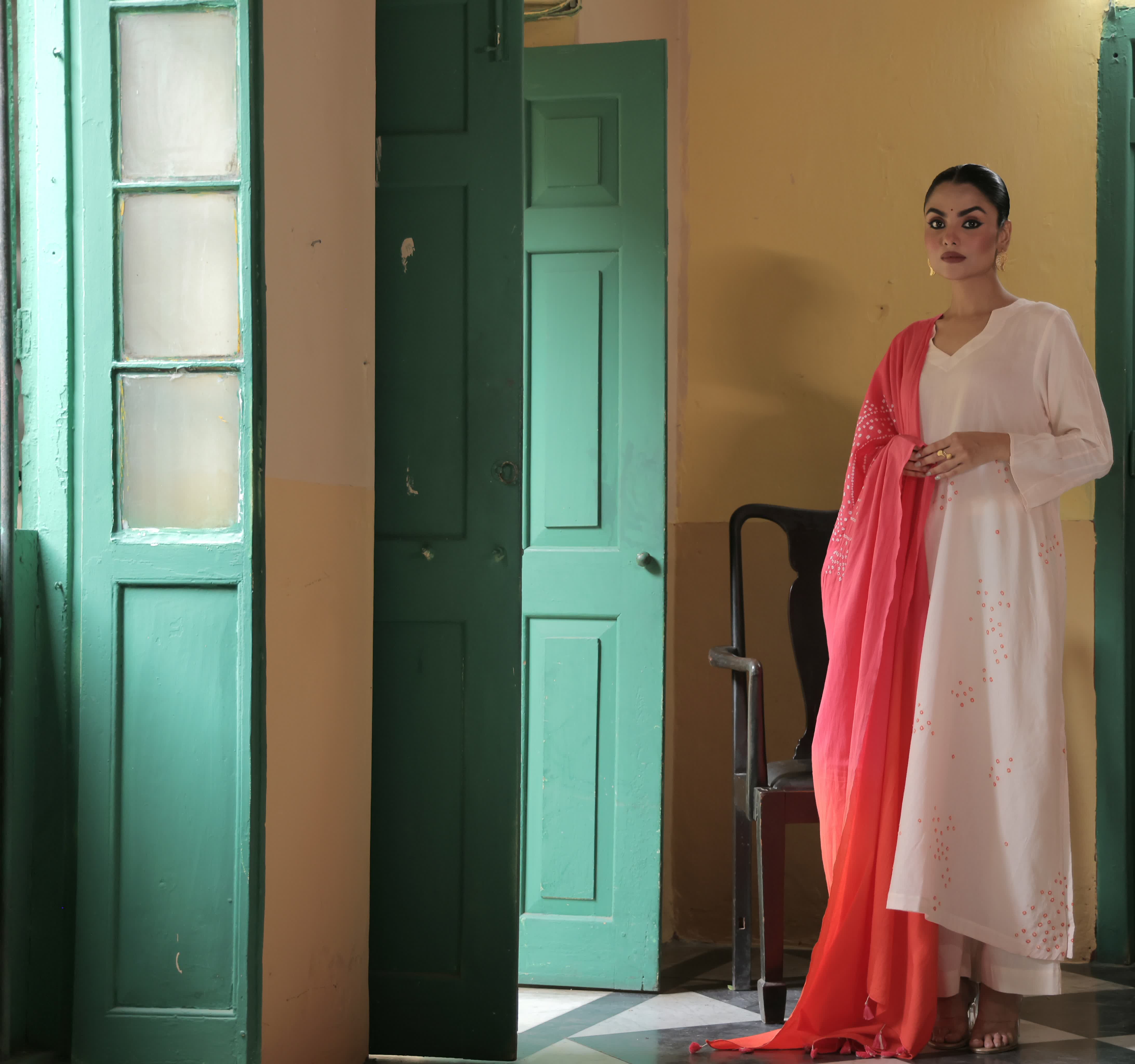 Raunaq-Peach pink (Cotton Bhandej)