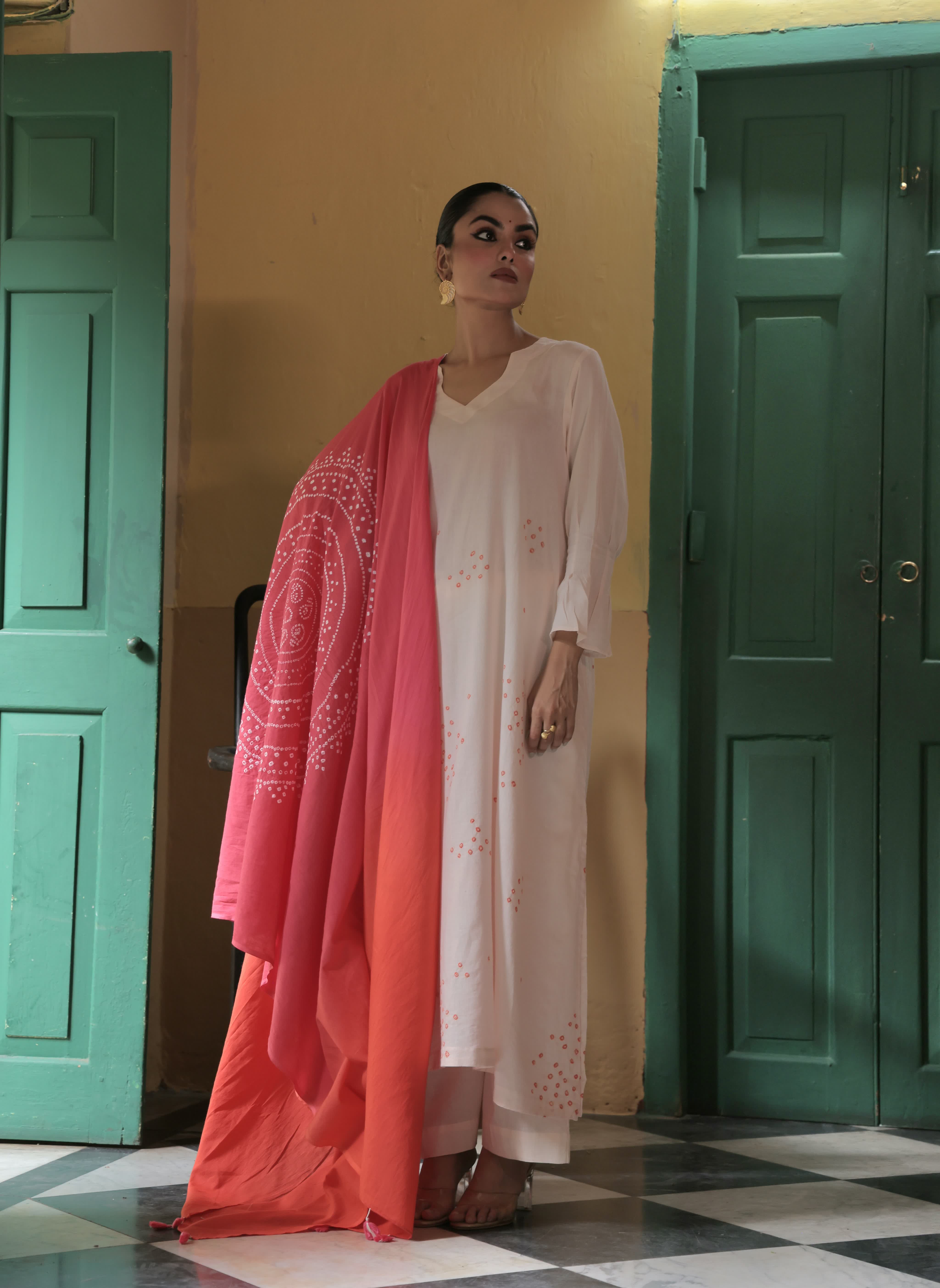 Raunaq-Peach pink (Cotton Bhandej)