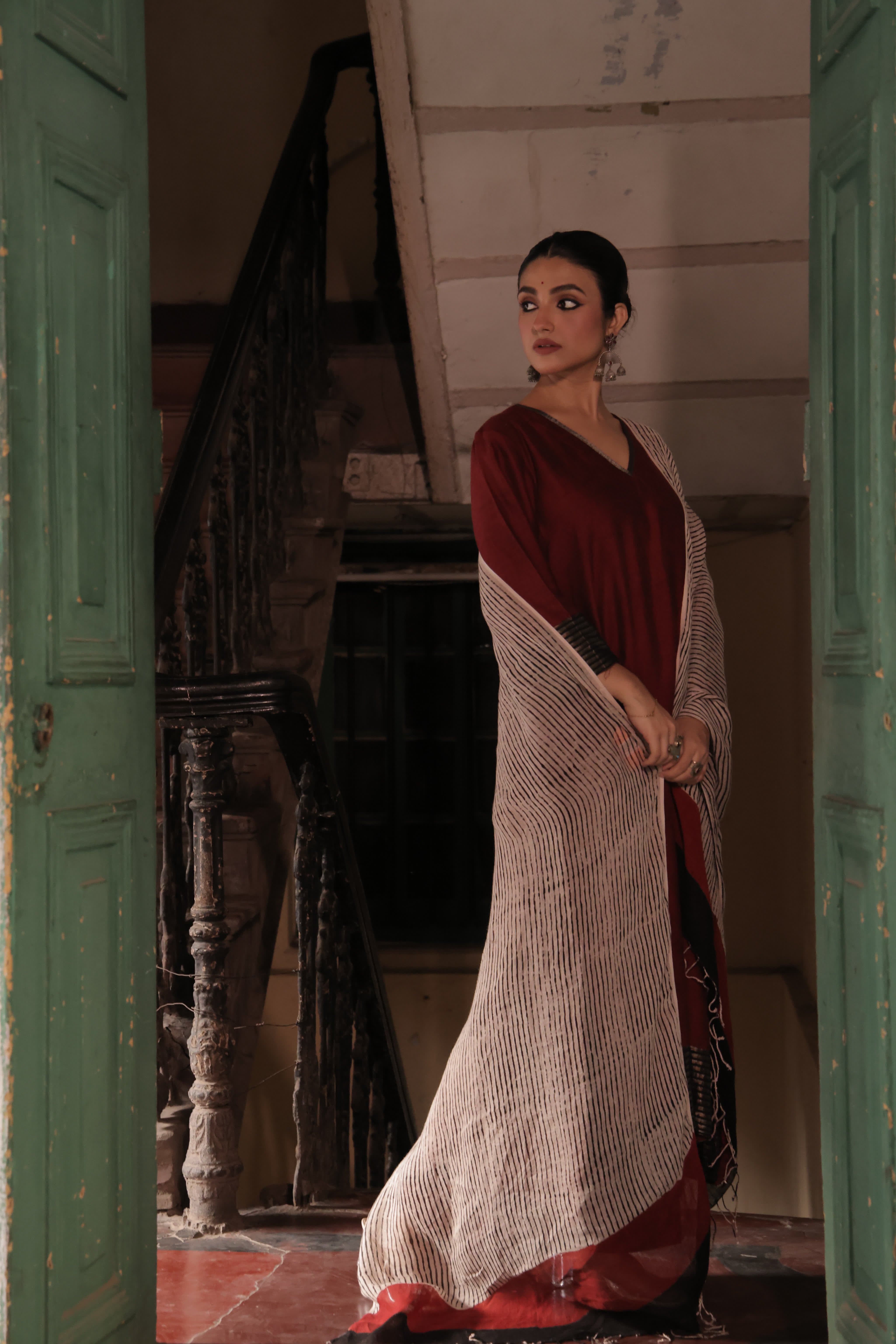 Raag Maroon (Jamdani×Block print)