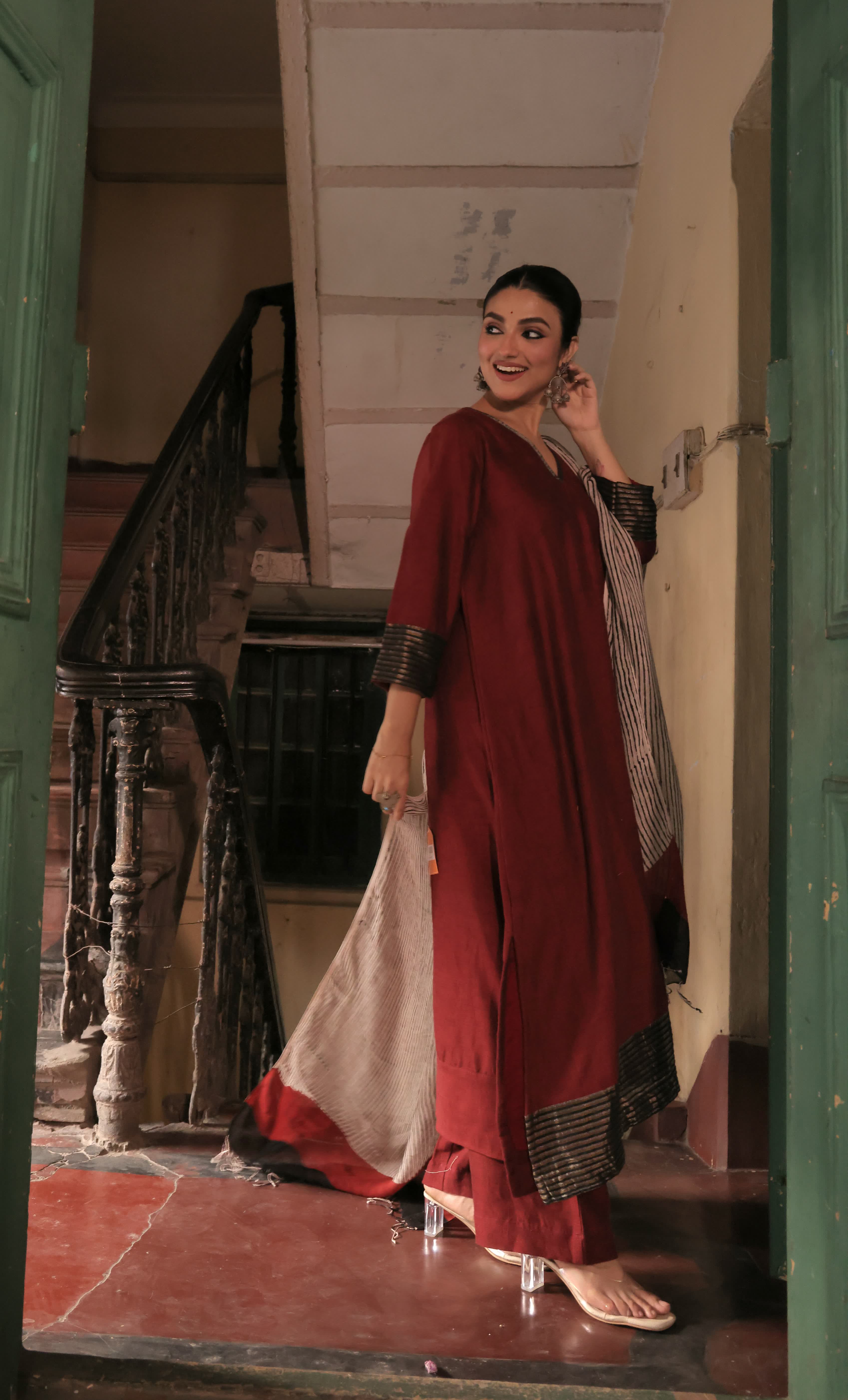 Raag Maroon (Jamdani×Block print)