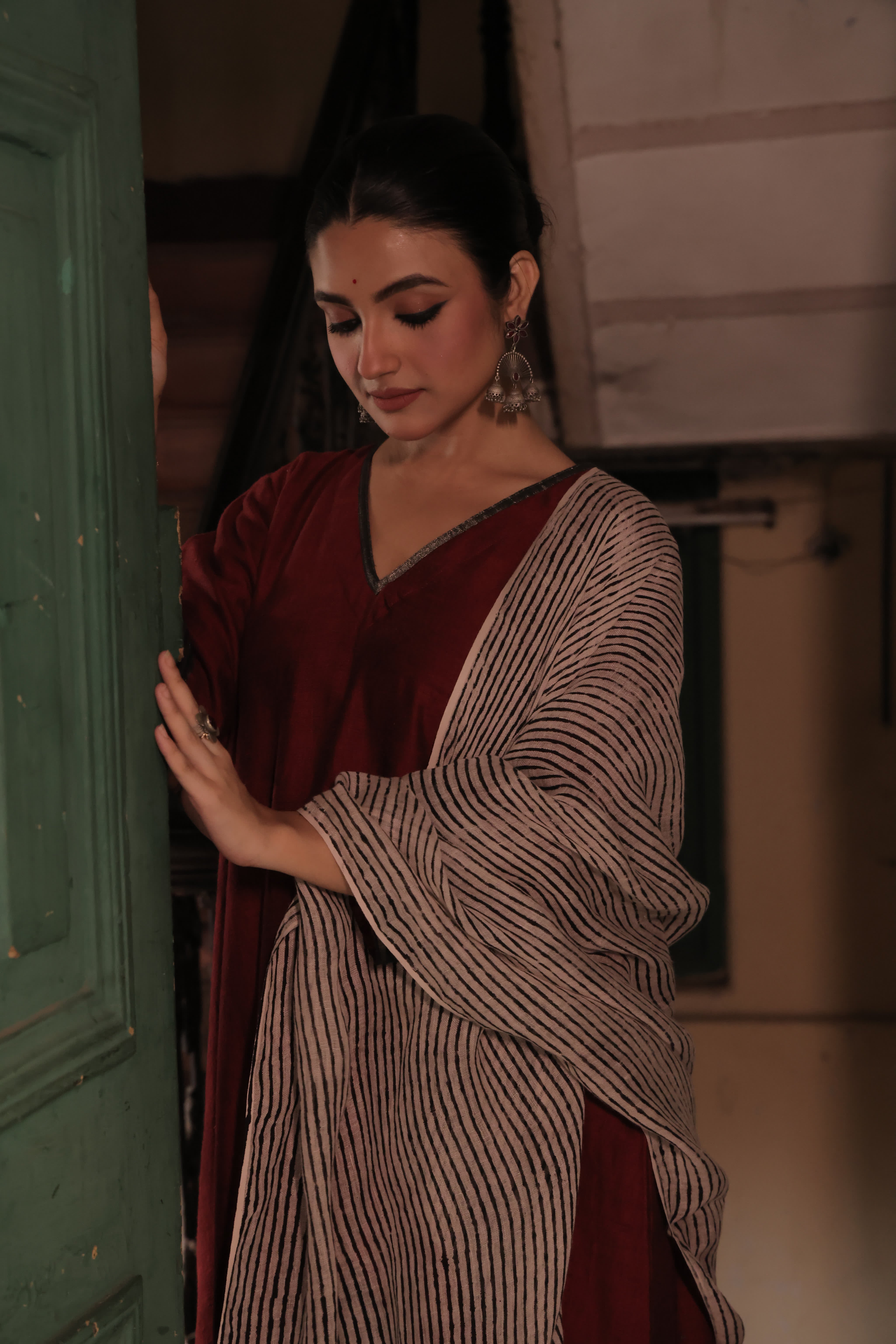 Raag Maroon (Jamdani×Block print)