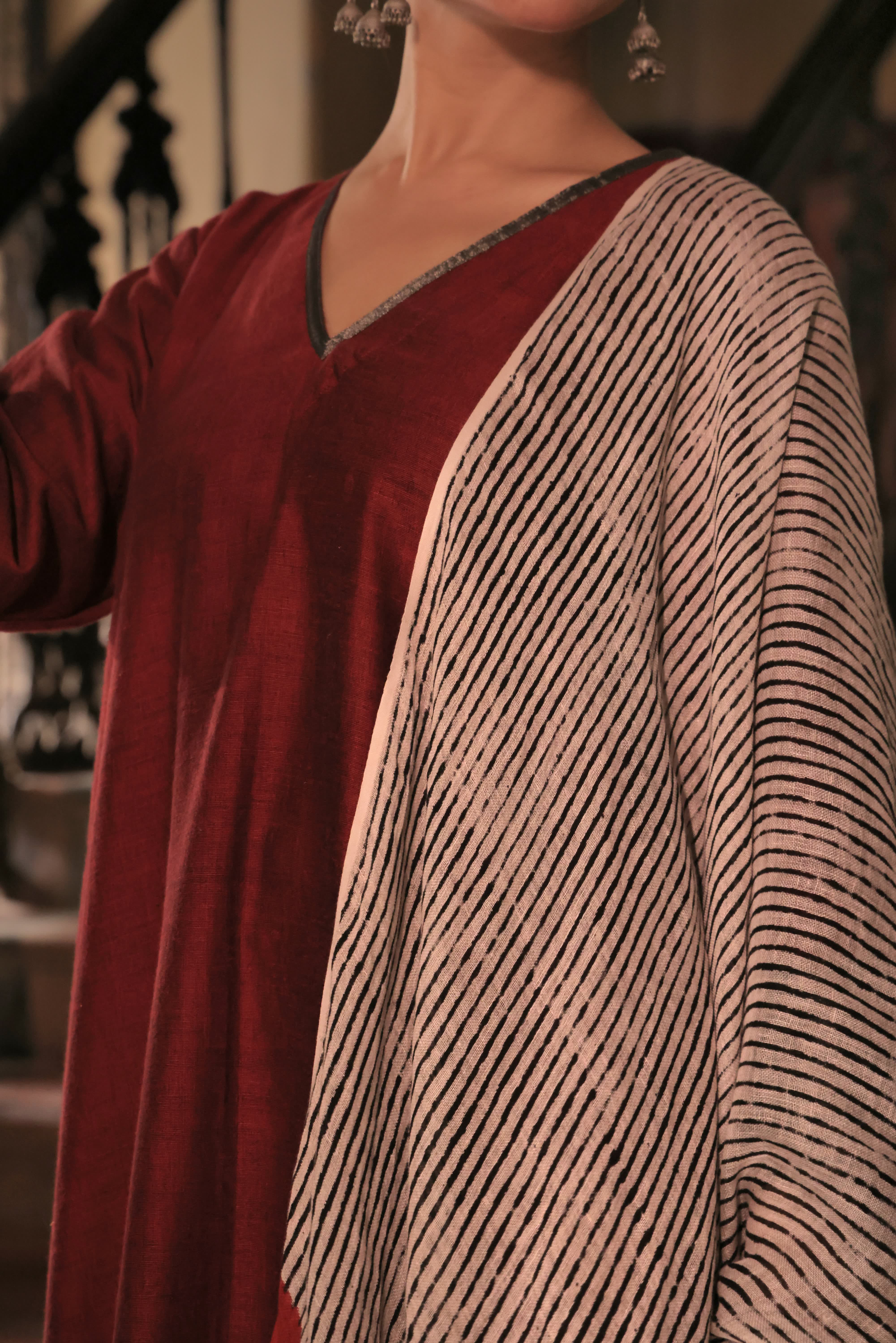 Raag Maroon (Jamdani×Block print)