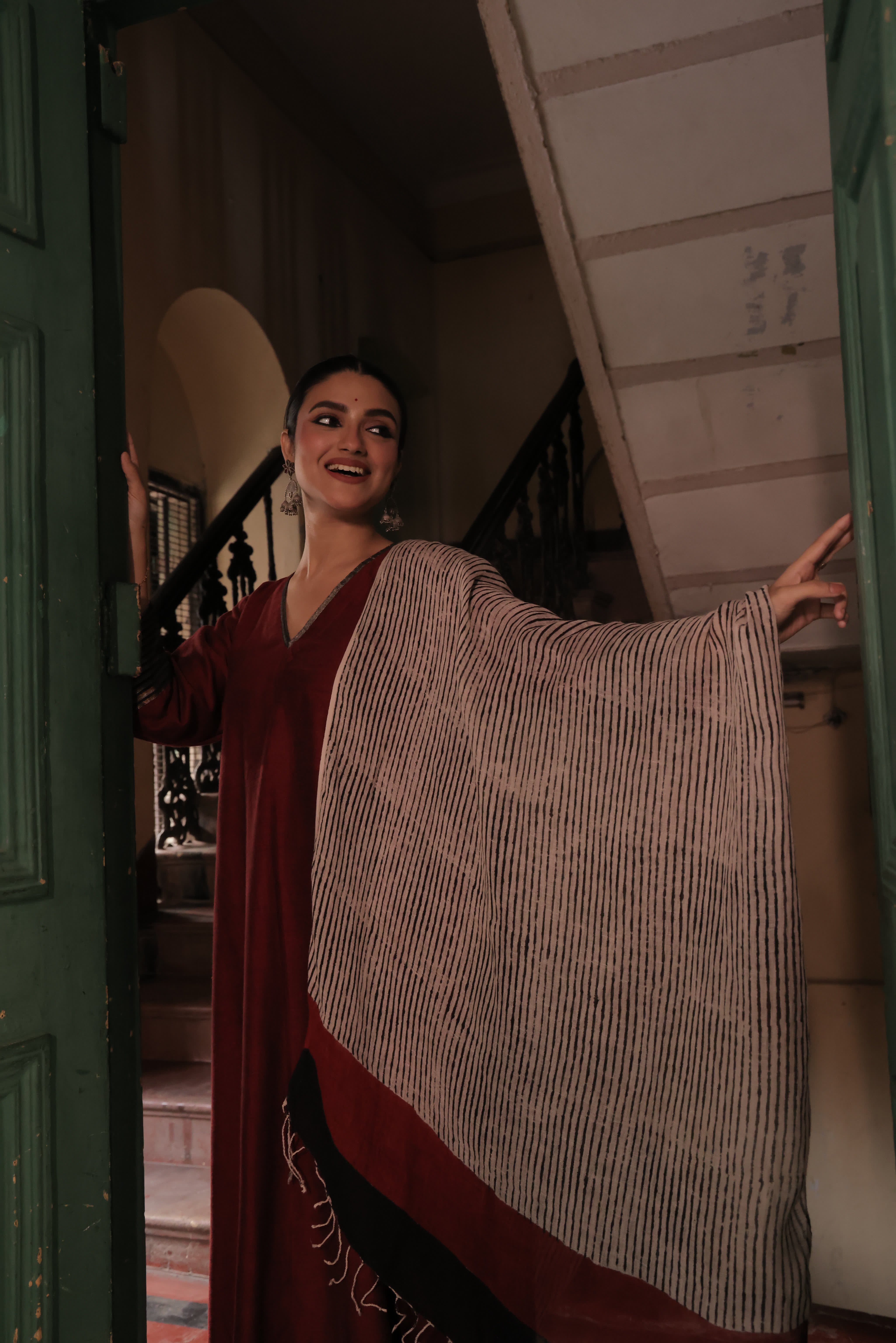 Raag Maroon (Jamdani×Block print)