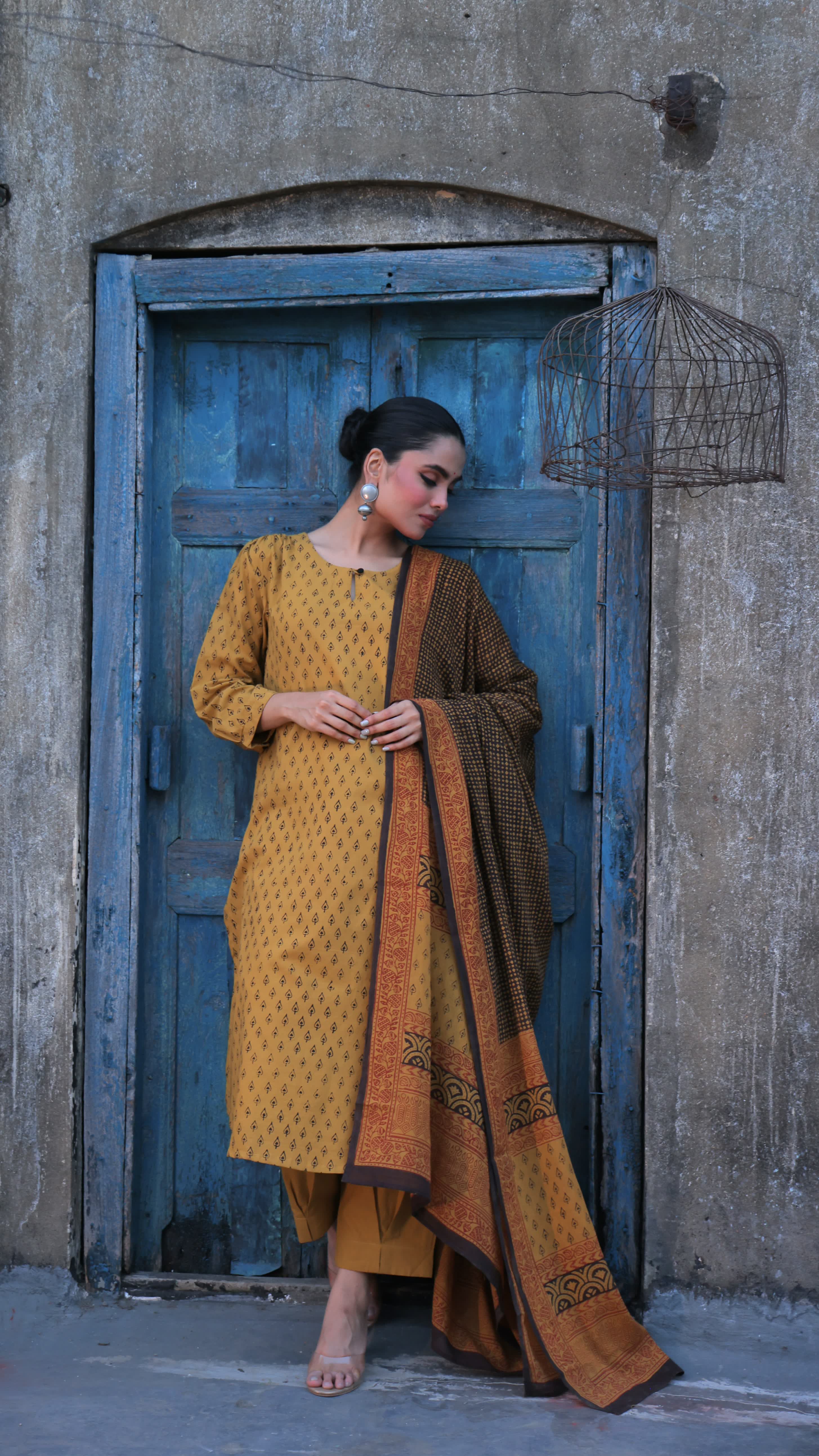 Bagh-Mustard (Cotton Block Print)