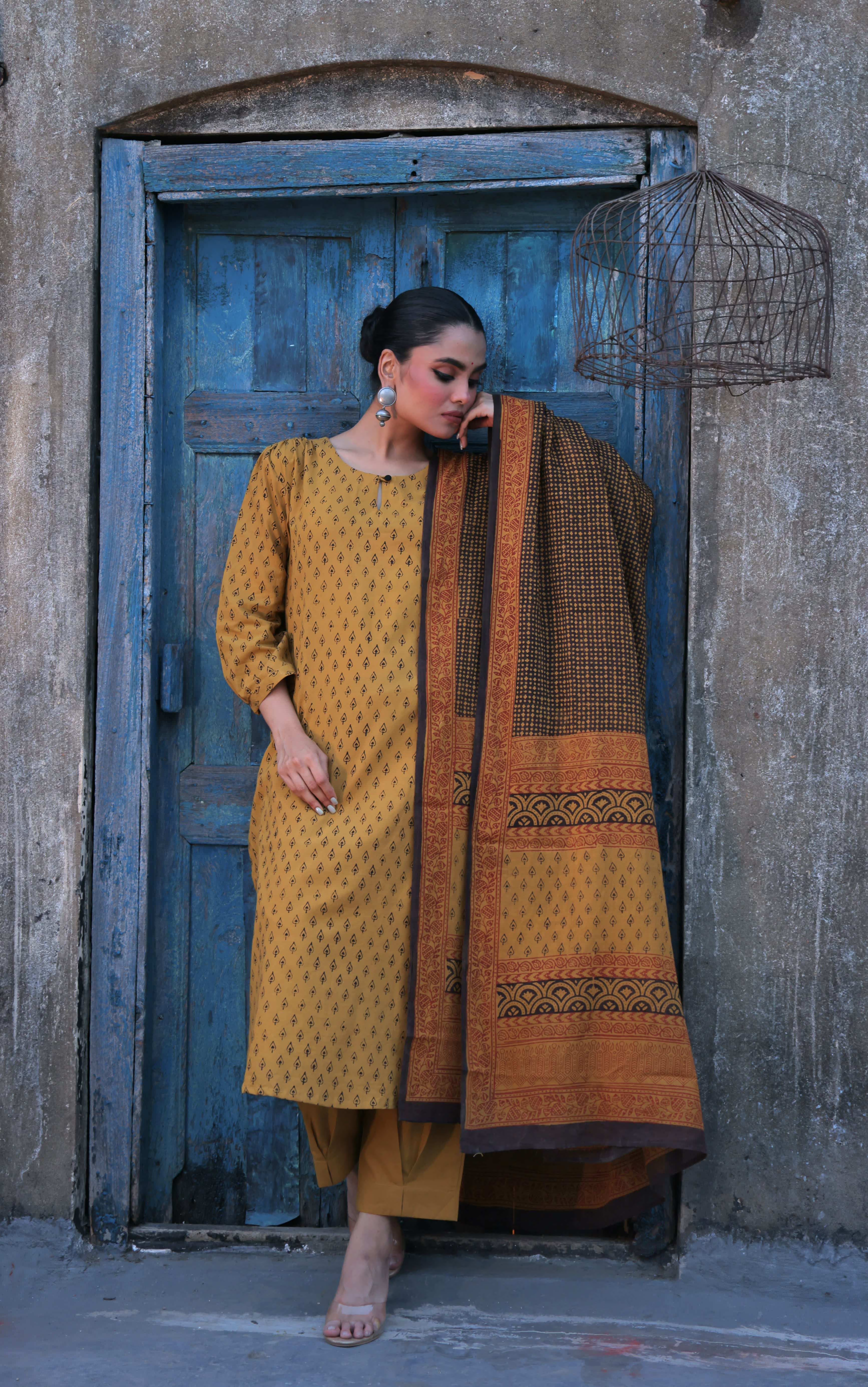 Bagh-Mustard (Cotton Block Print)