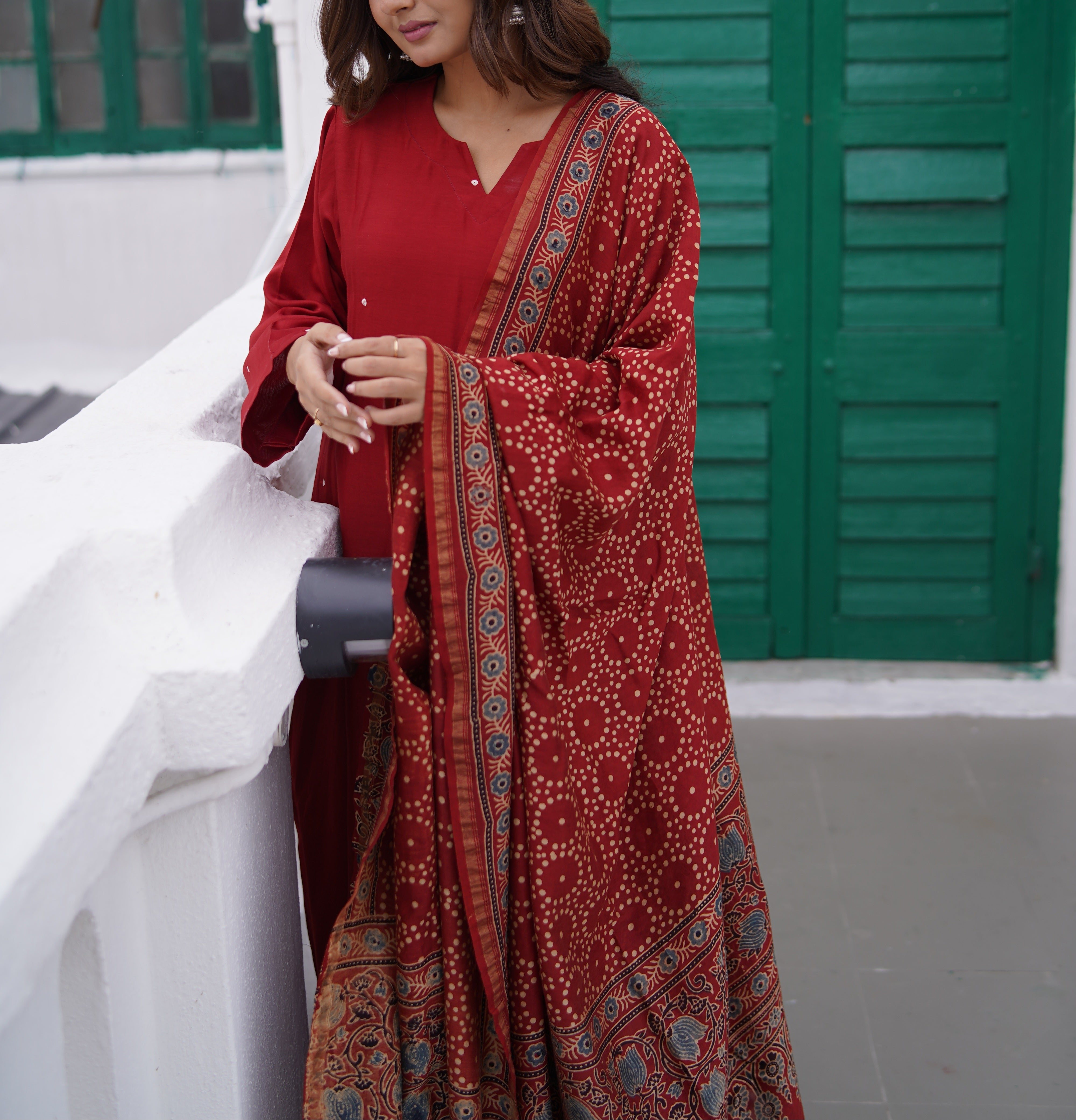 Maroon Oasis (Chanderi Bhandej Ajrakh)