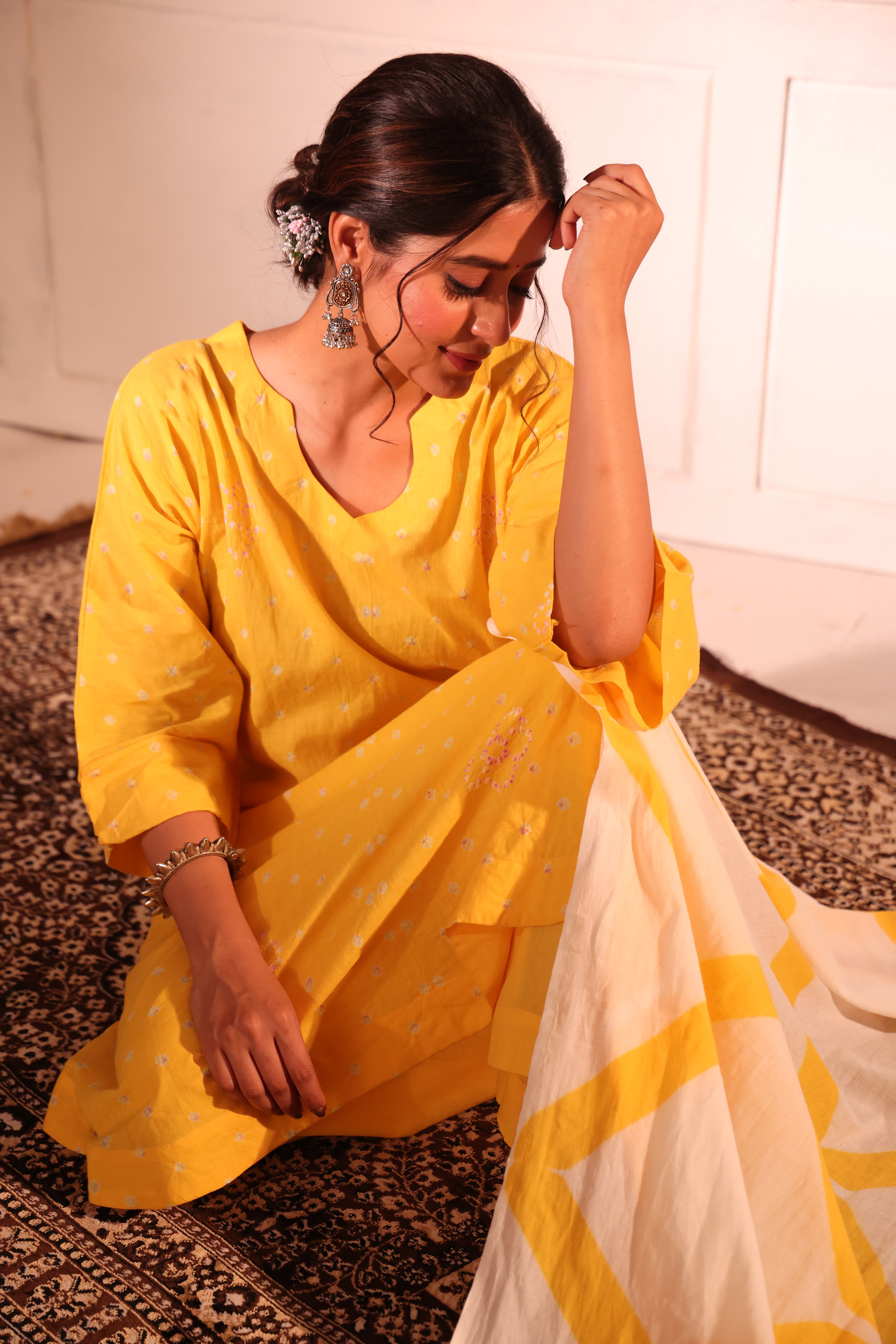 Raunaq-Yellow (Cotton Bhandej)