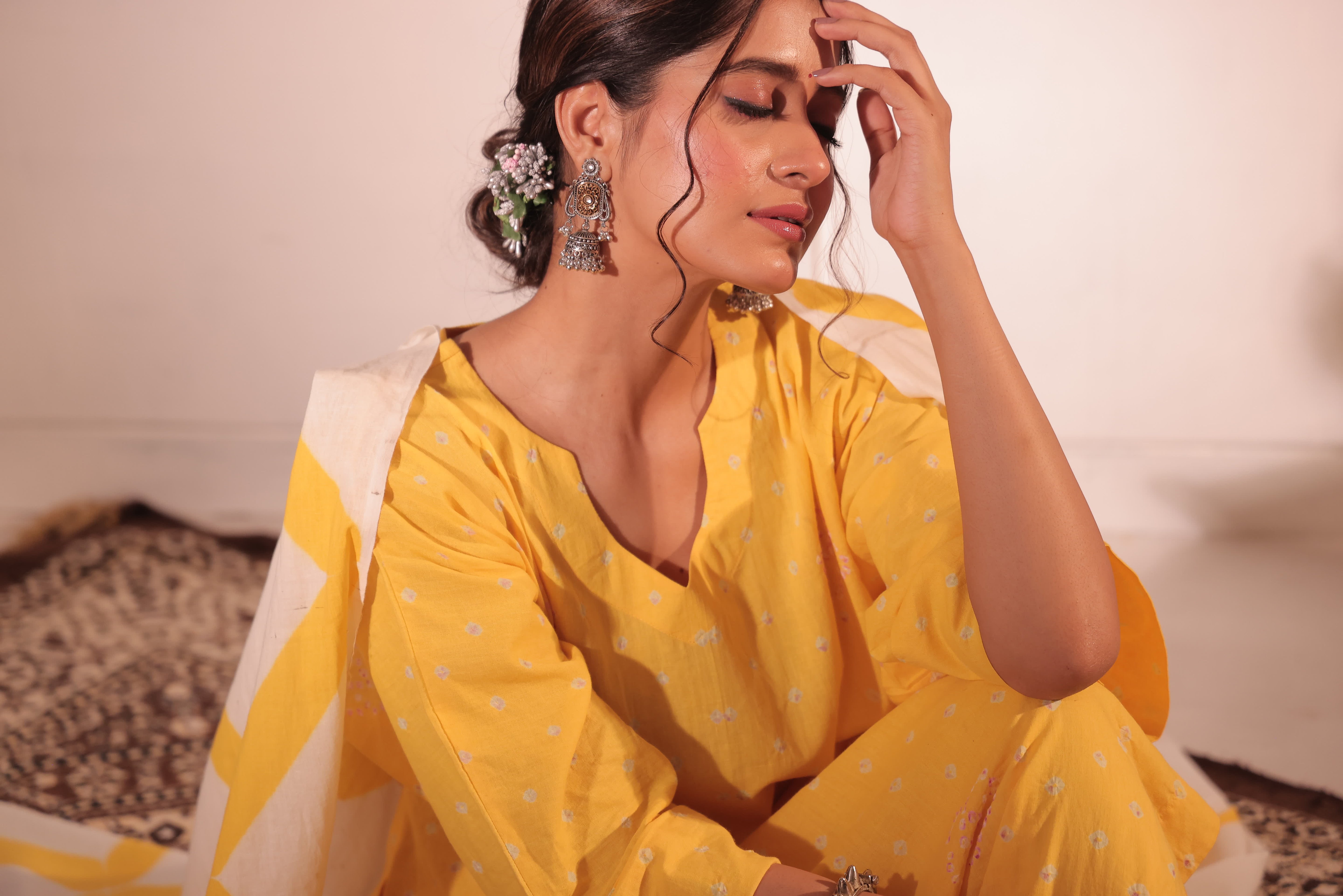 Raunaq-Yellow (Cotton Bhandej)