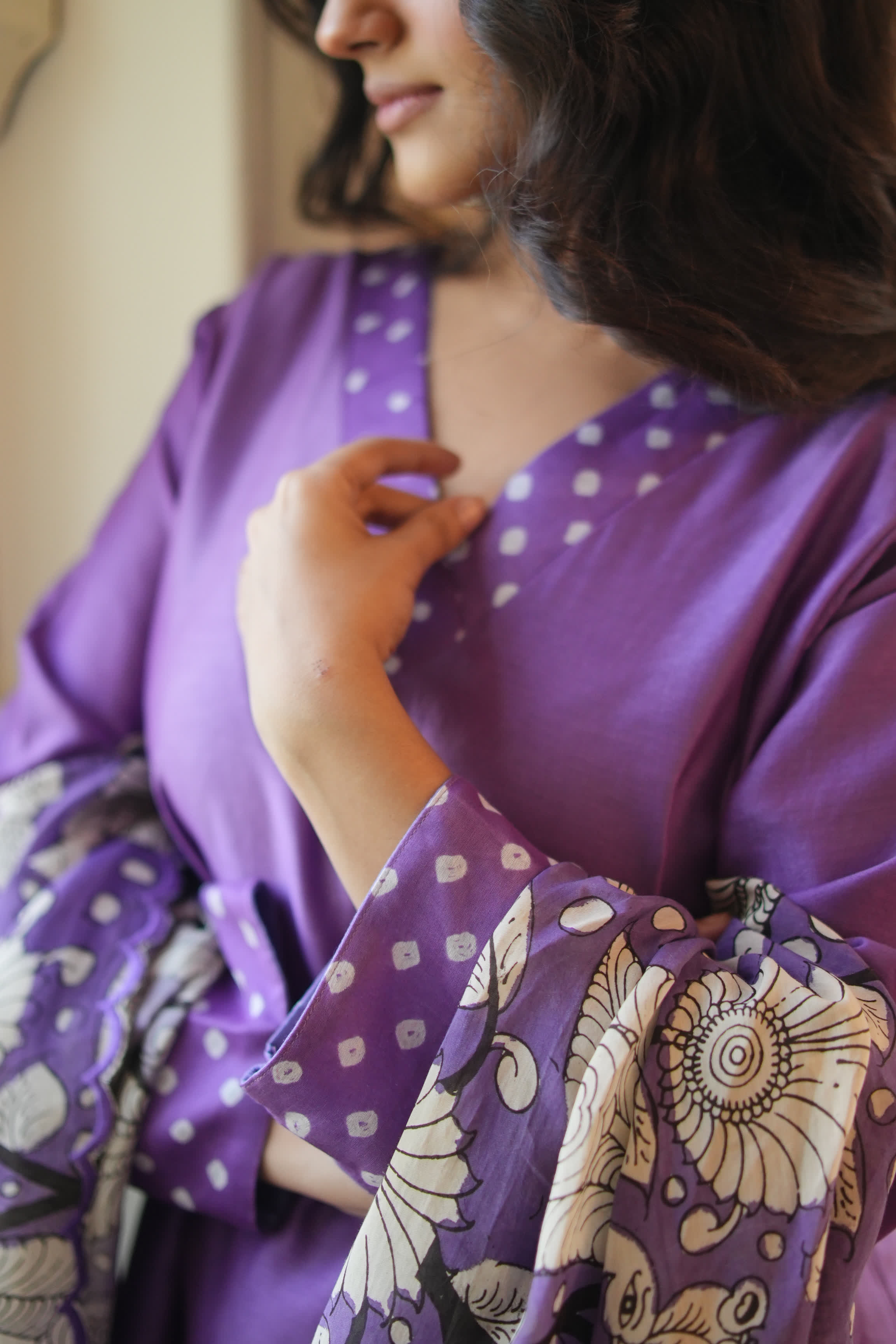 Chitra-Purple (Mulmul Chanderi kalamkari & bhandej)
