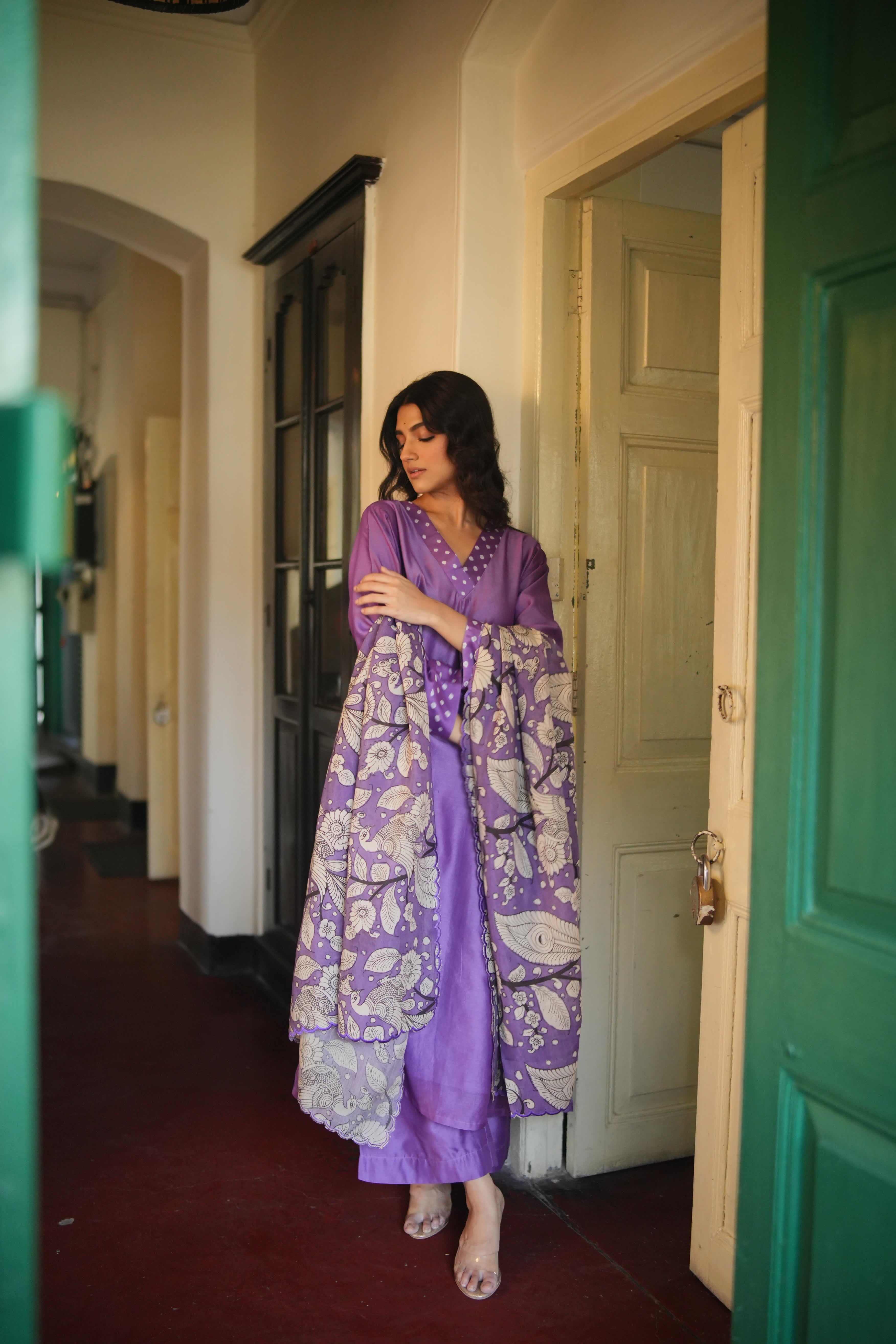 Chitra-Purple (Mulmul Chanderi kalamkari & bhandej)