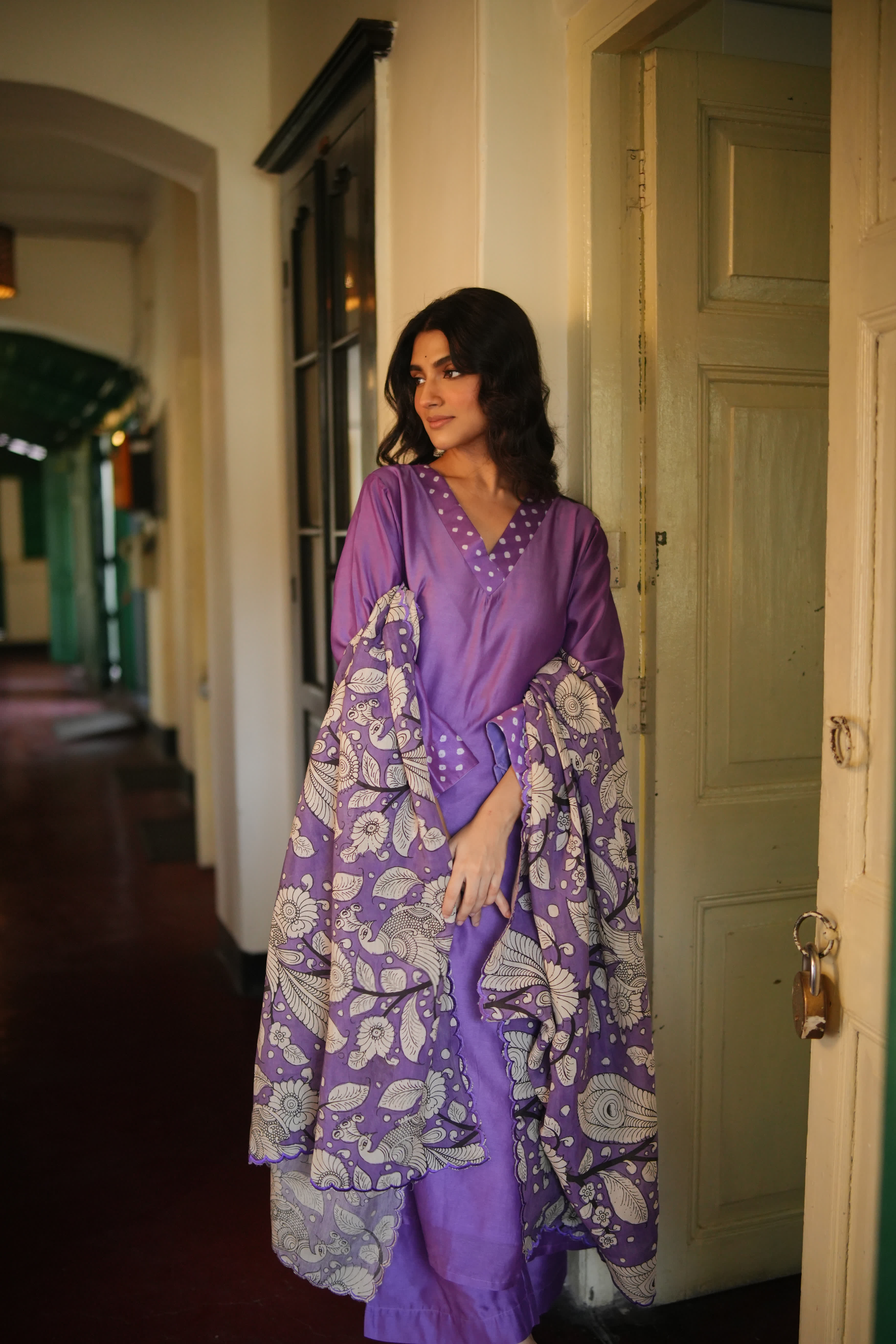 Chitra-Purple (Mulmul Chanderi kalamkari & bhandej)