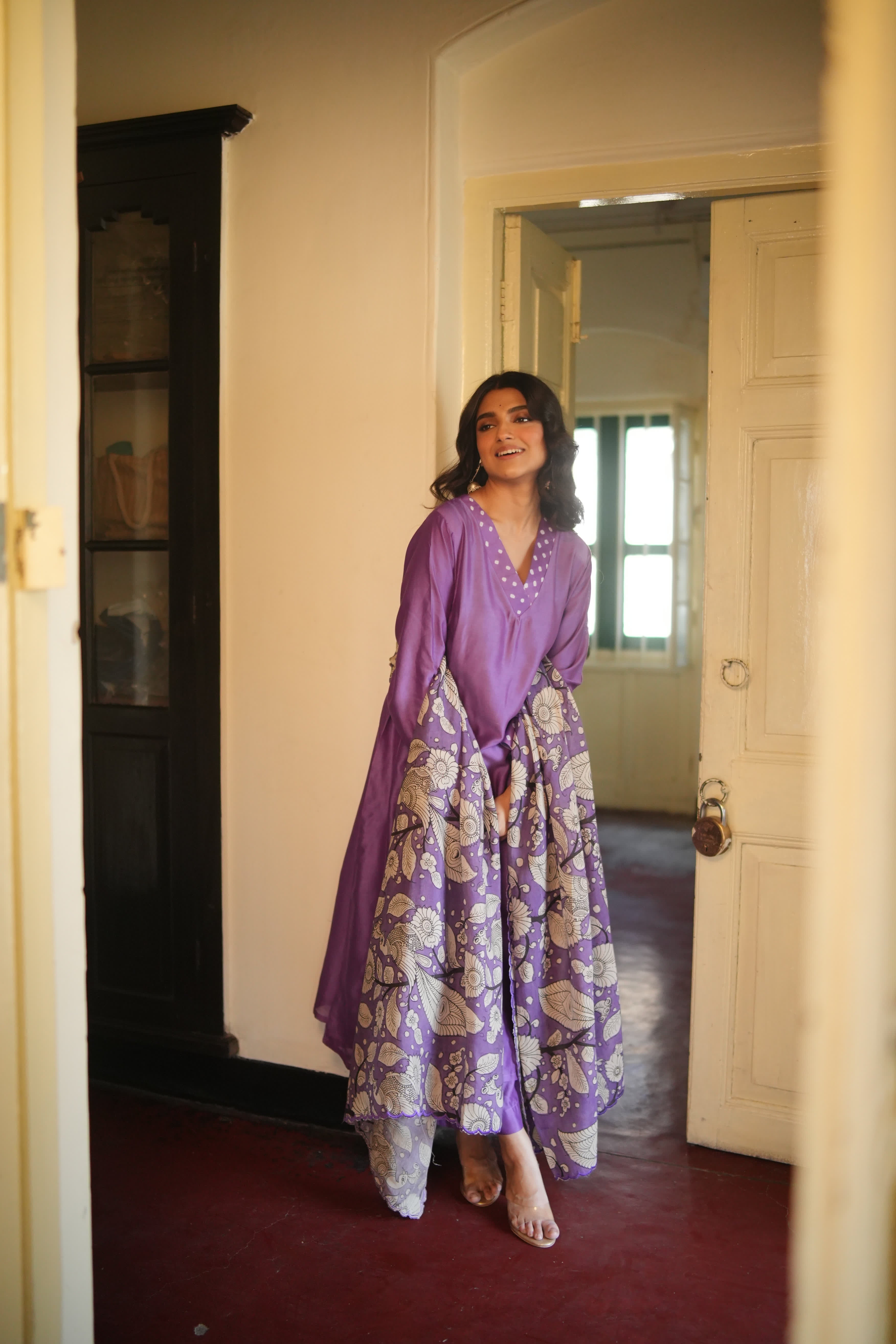 Chitra-Purple (Mulmul Chanderi kalamkari & bhandej)