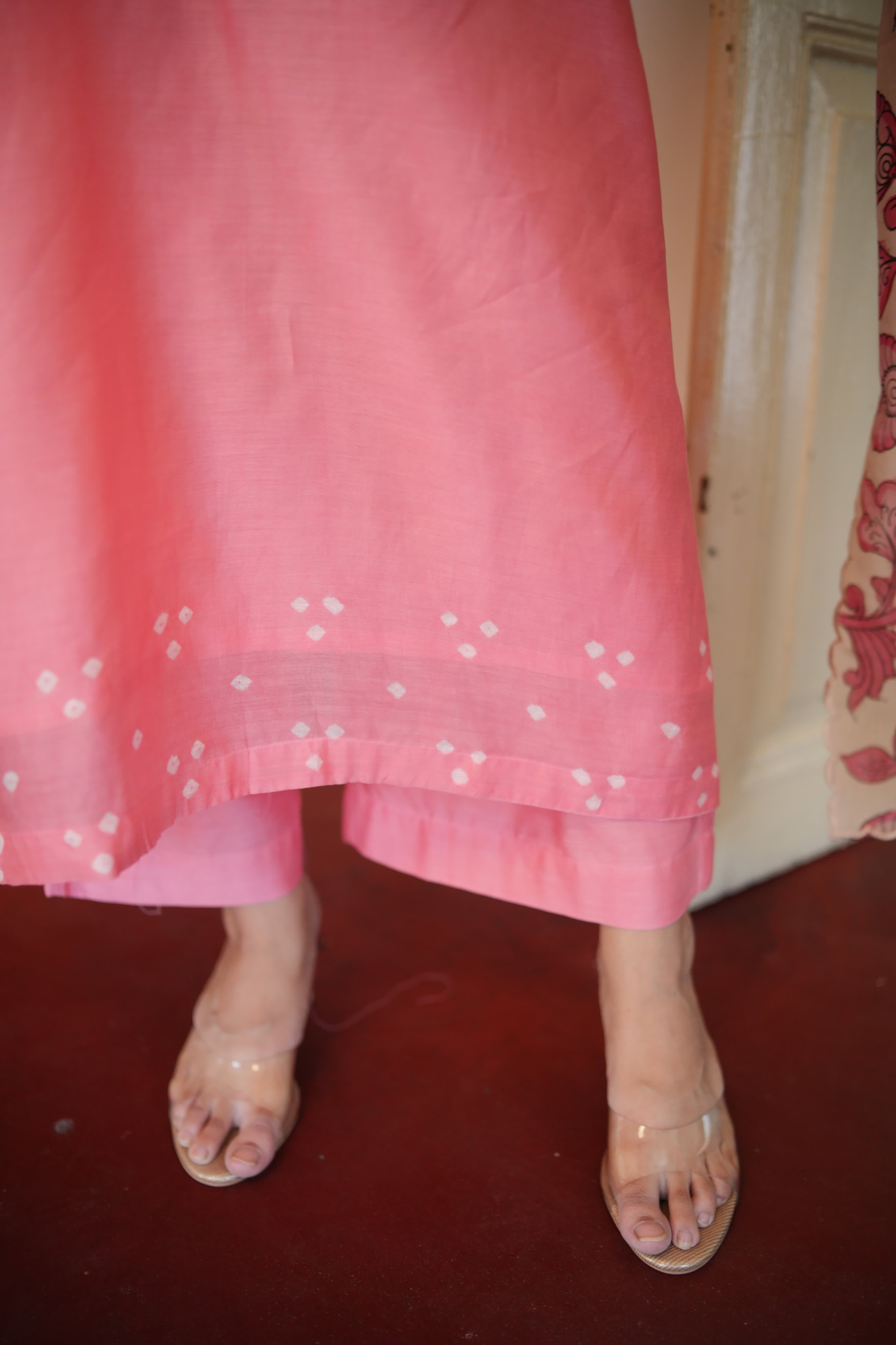Chitra-Dusty Pink (Mulmul Chanderi kalamkari & bhandej)