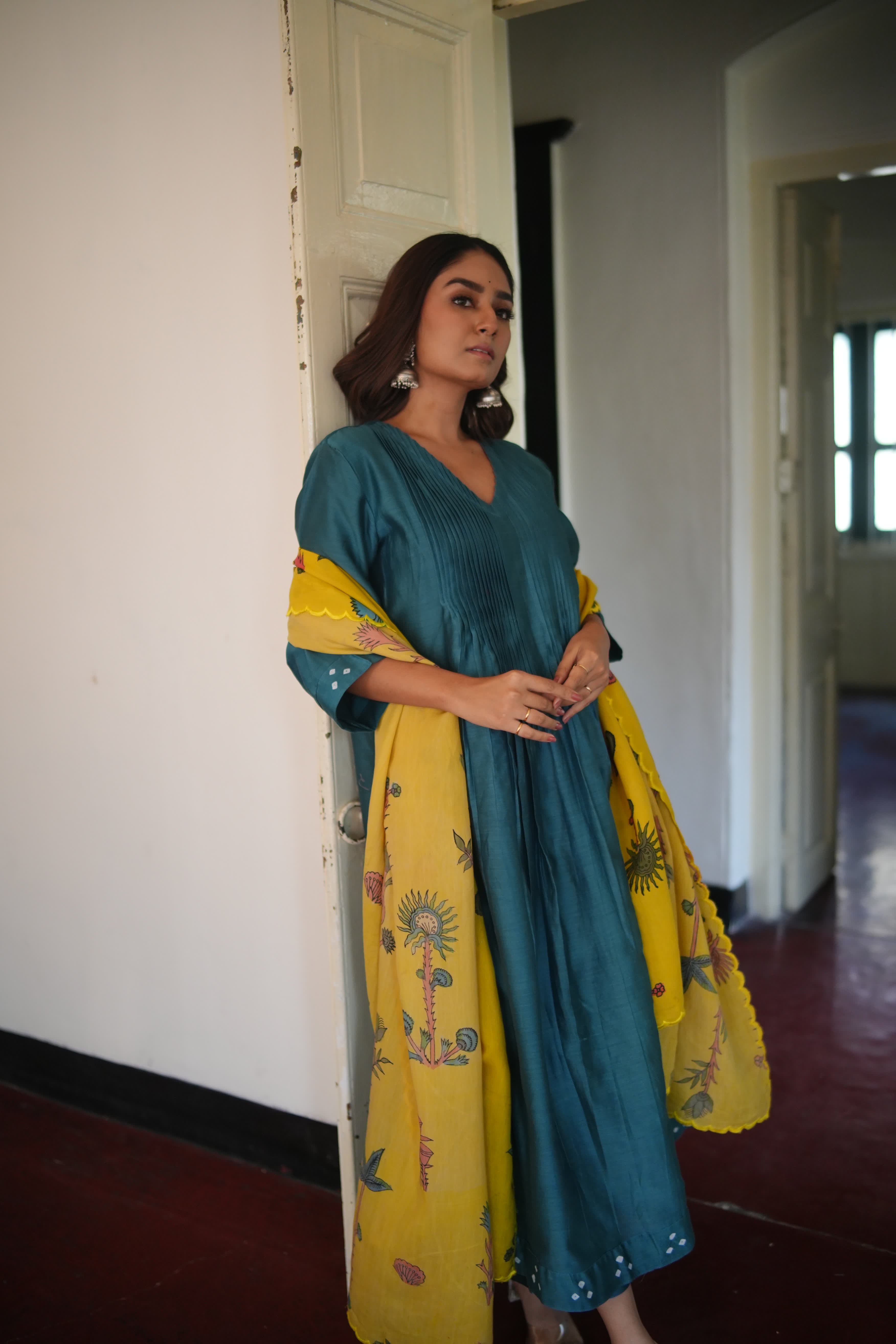 Chitra-Turq (Mulmul Chanderi kalamkari & bhandej)