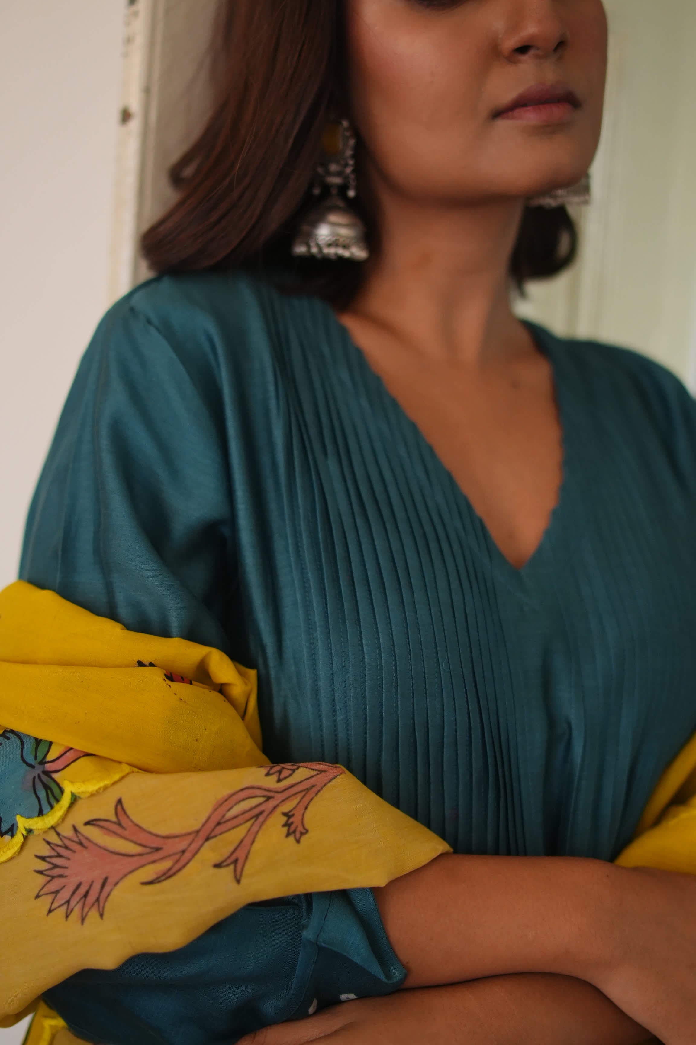 Chitra-Turq (Mulmul Chanderi kalamkari & bhandej)