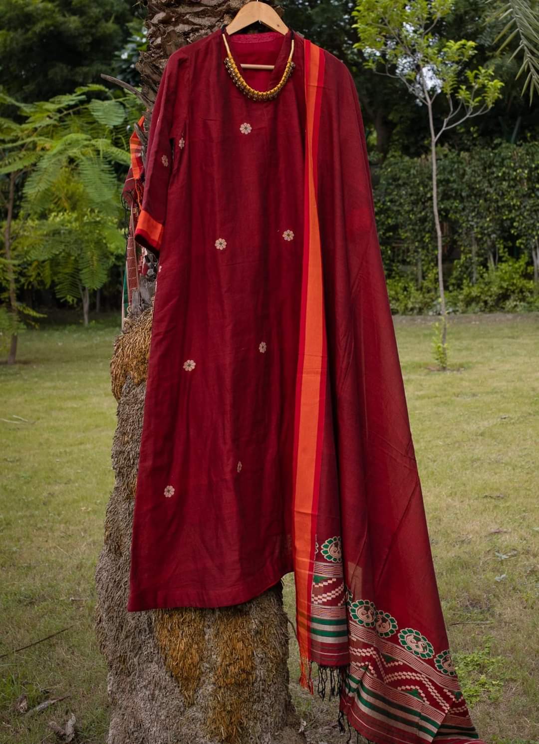 Rustic Maroon (Cotton Jamdani)