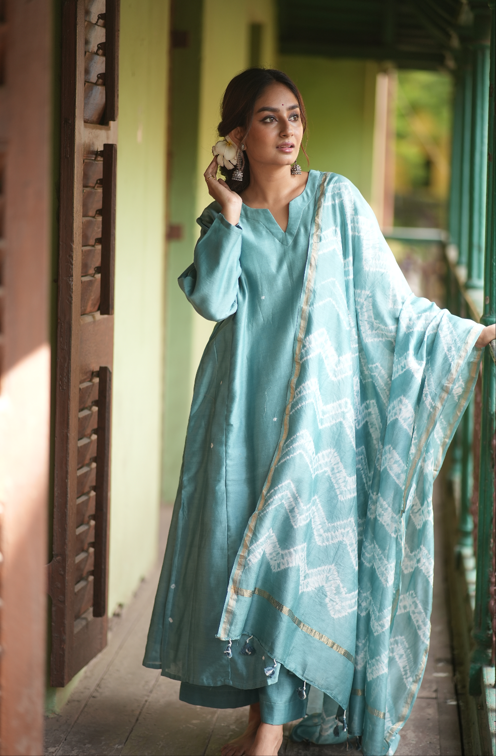 Aqua Love (Chanderi Bhandej , Tie Dye)