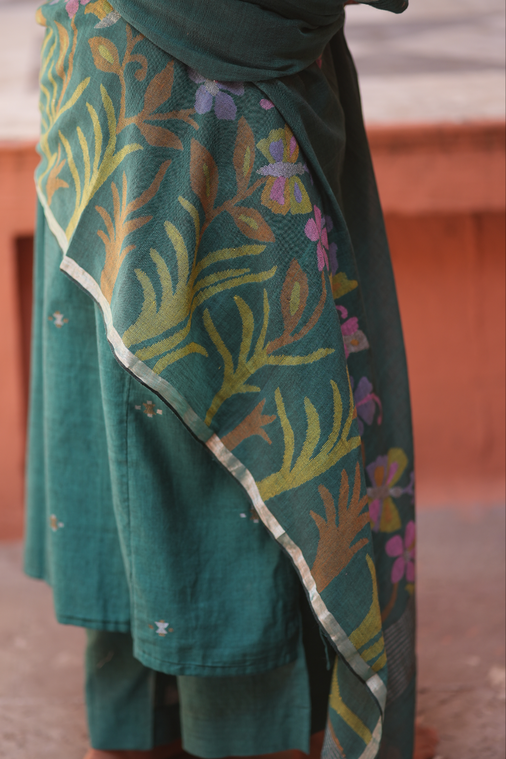 Teal Bloom (Mulmul Jamdani)