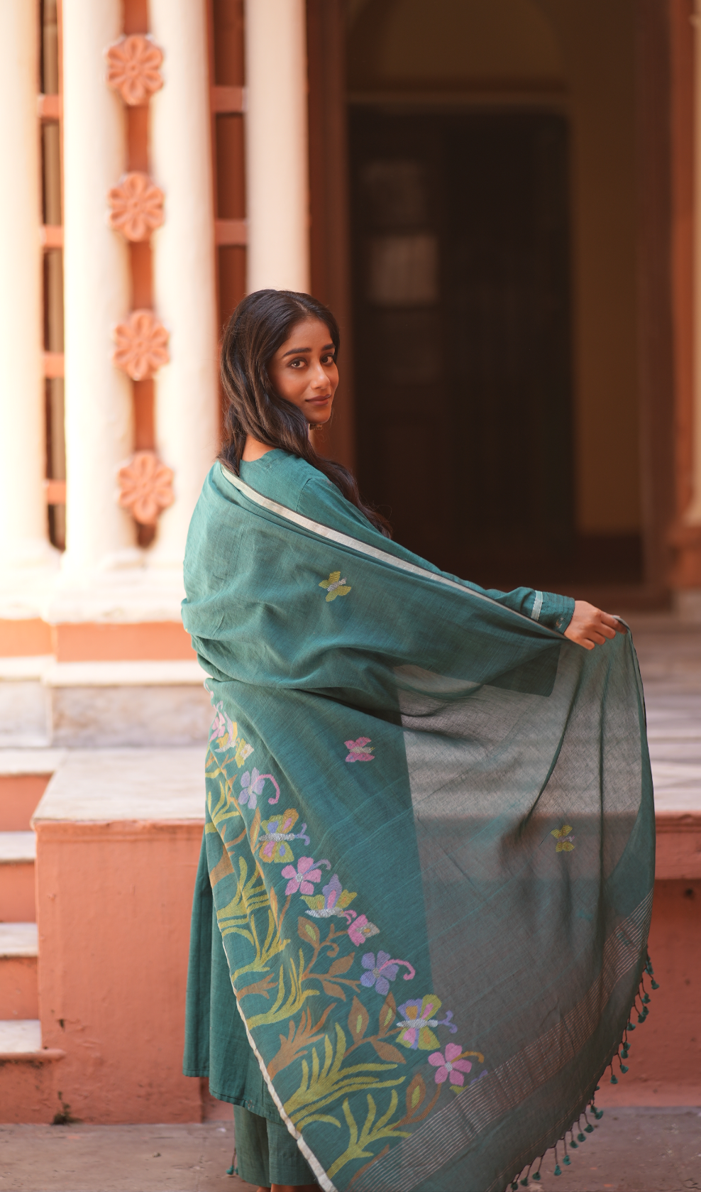 Teal Bloom (Mulmul Jamdani)