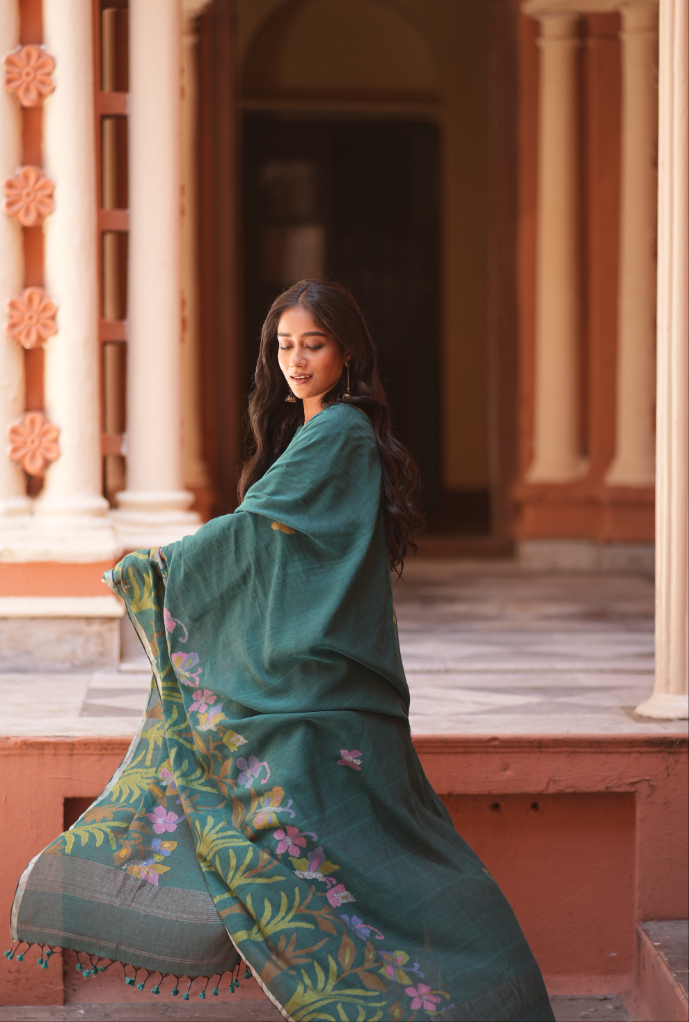 Teal Bloom (Mulmul Jamdani)