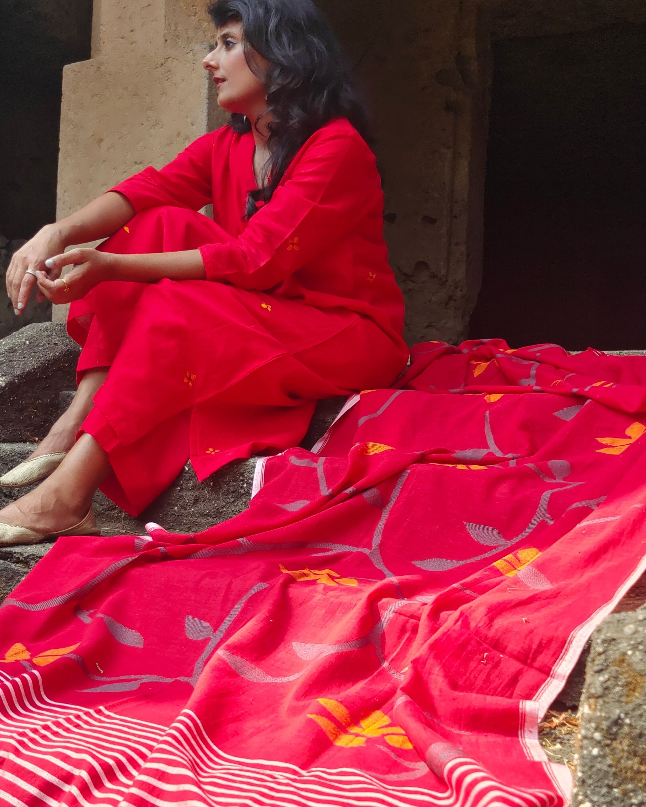 Red Jaal (Mulmul Jamdani)