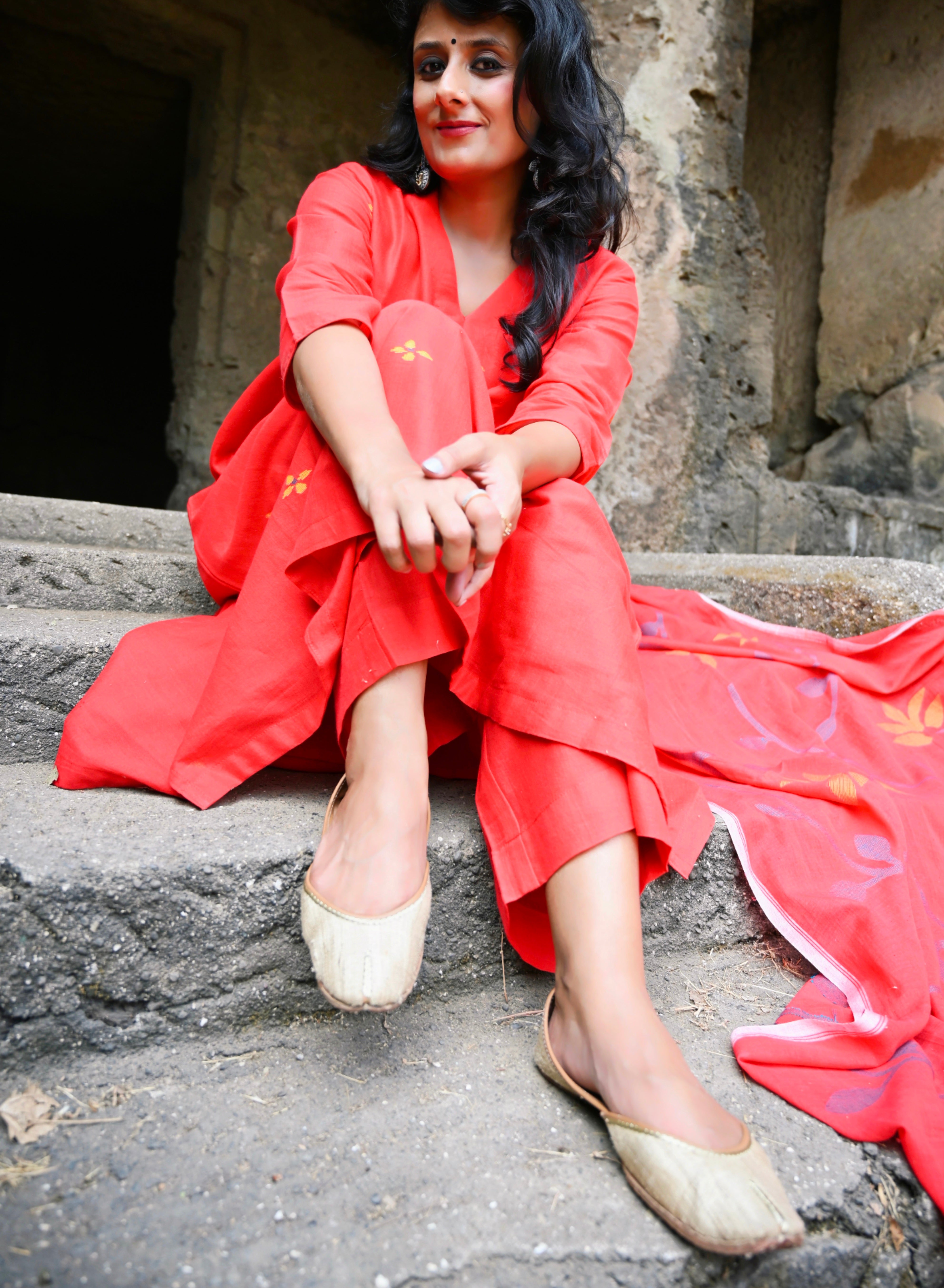 Red Jaal (Mulmul Jamdani)