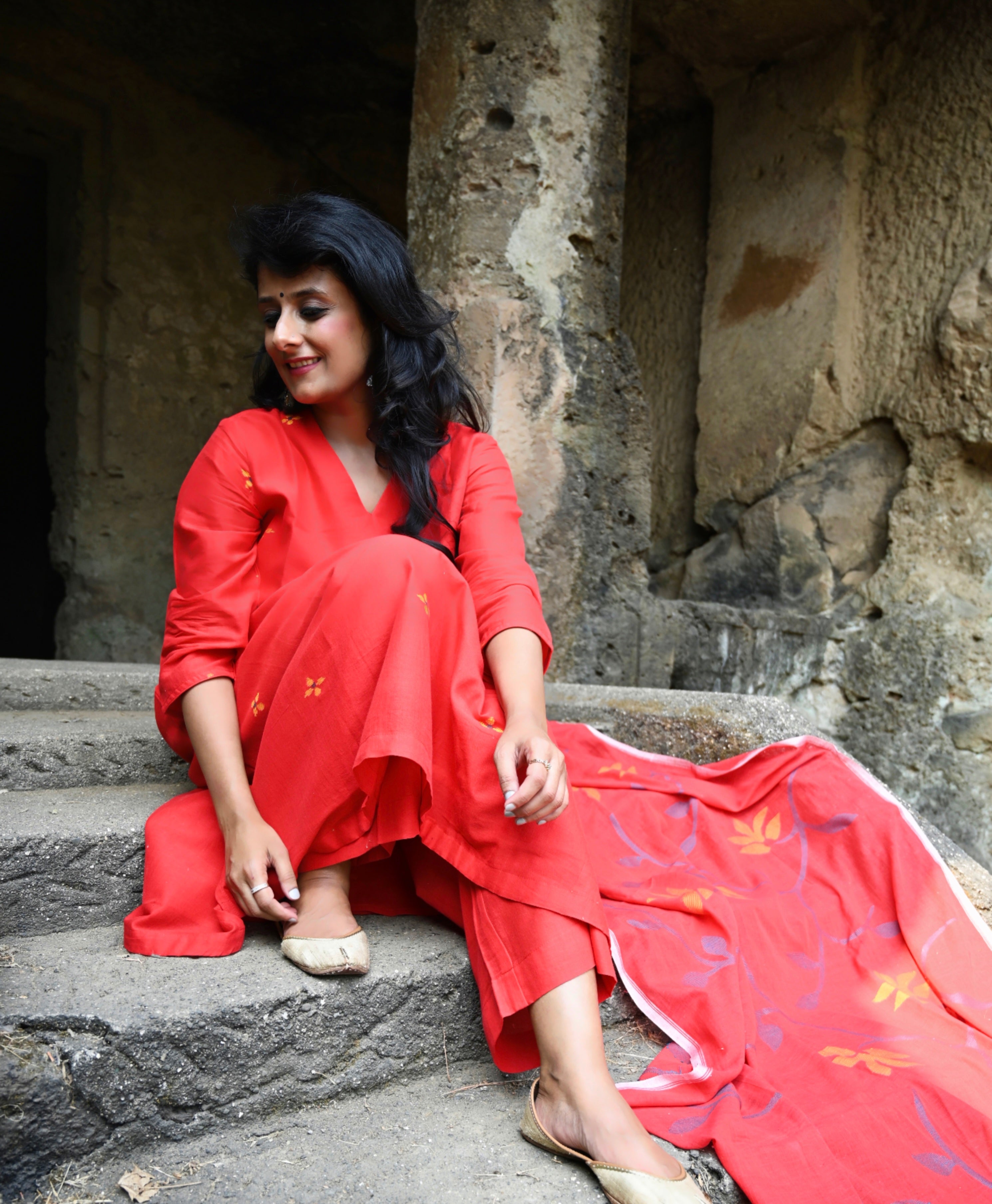 Red Jaal (Mulmul Jamdani)