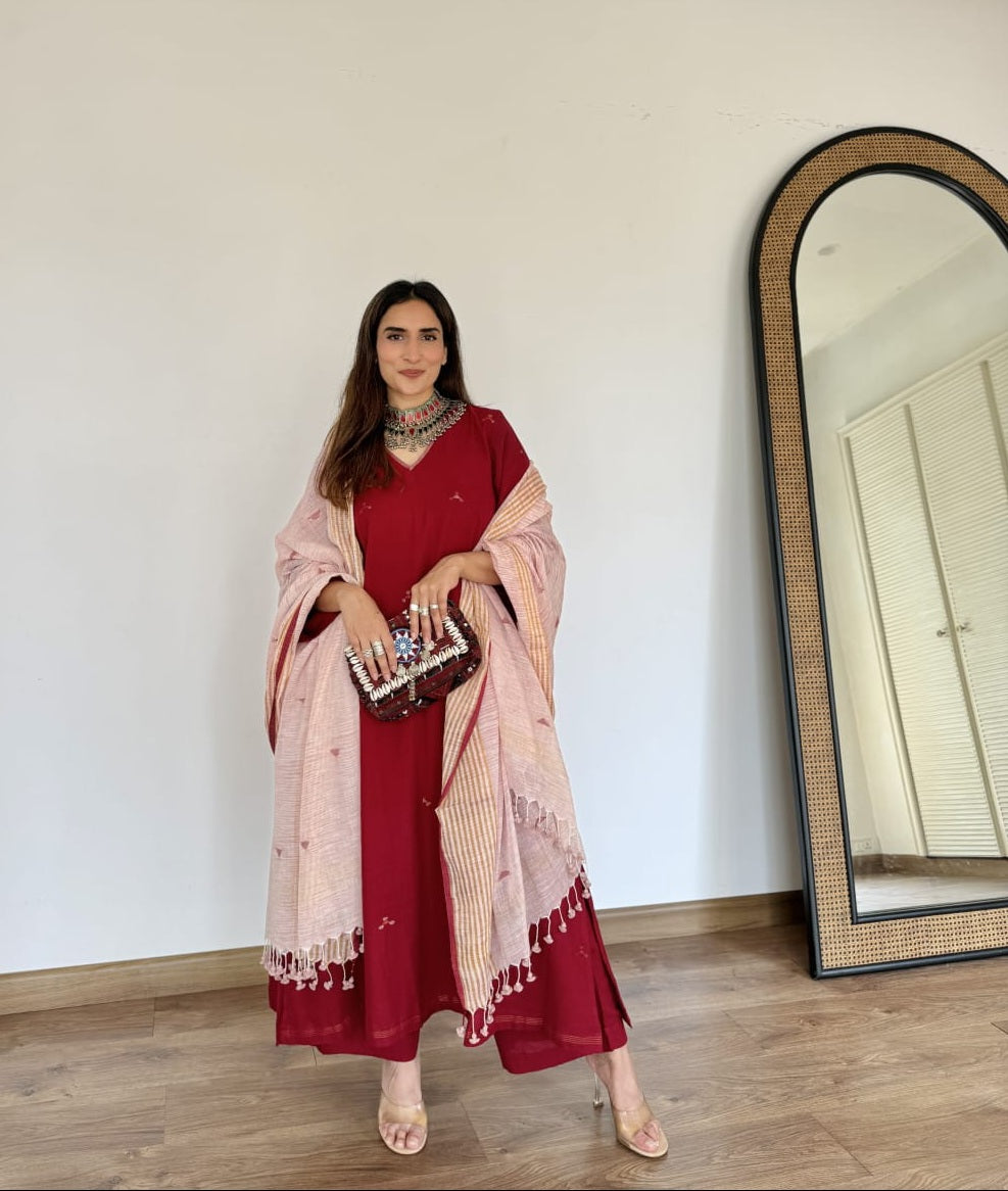 Classic Maroon (Mulmul Jamdani)