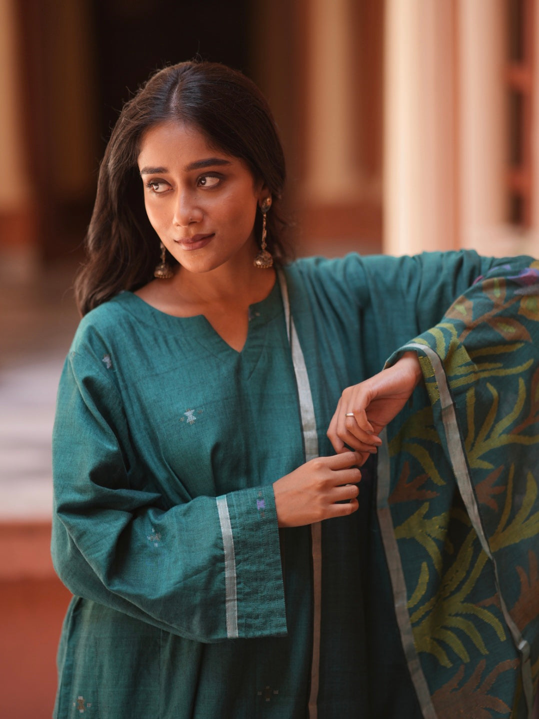 Teal Bloom (Mulmul Jamdani)