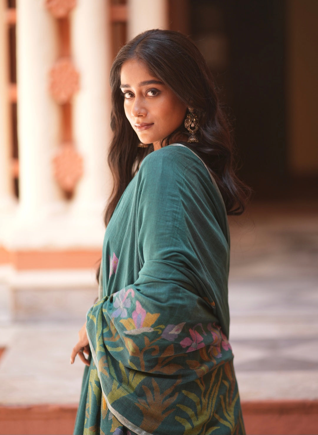 Teal Bloom (Mulmul Jamdani)