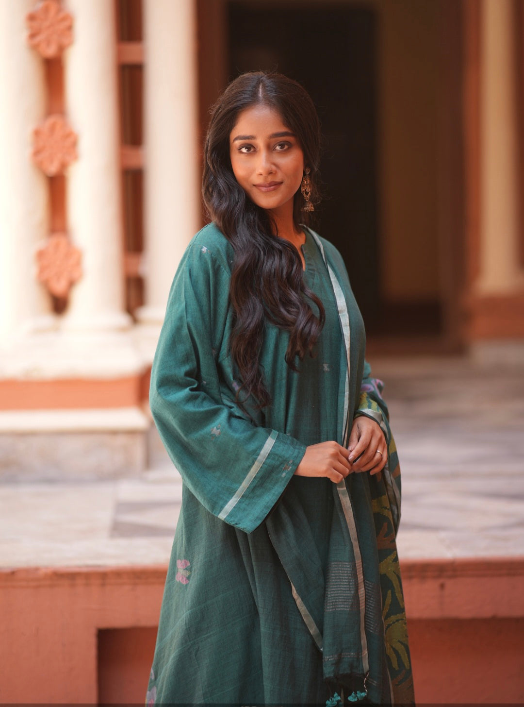 Teal Bloom (Mulmul Jamdani)