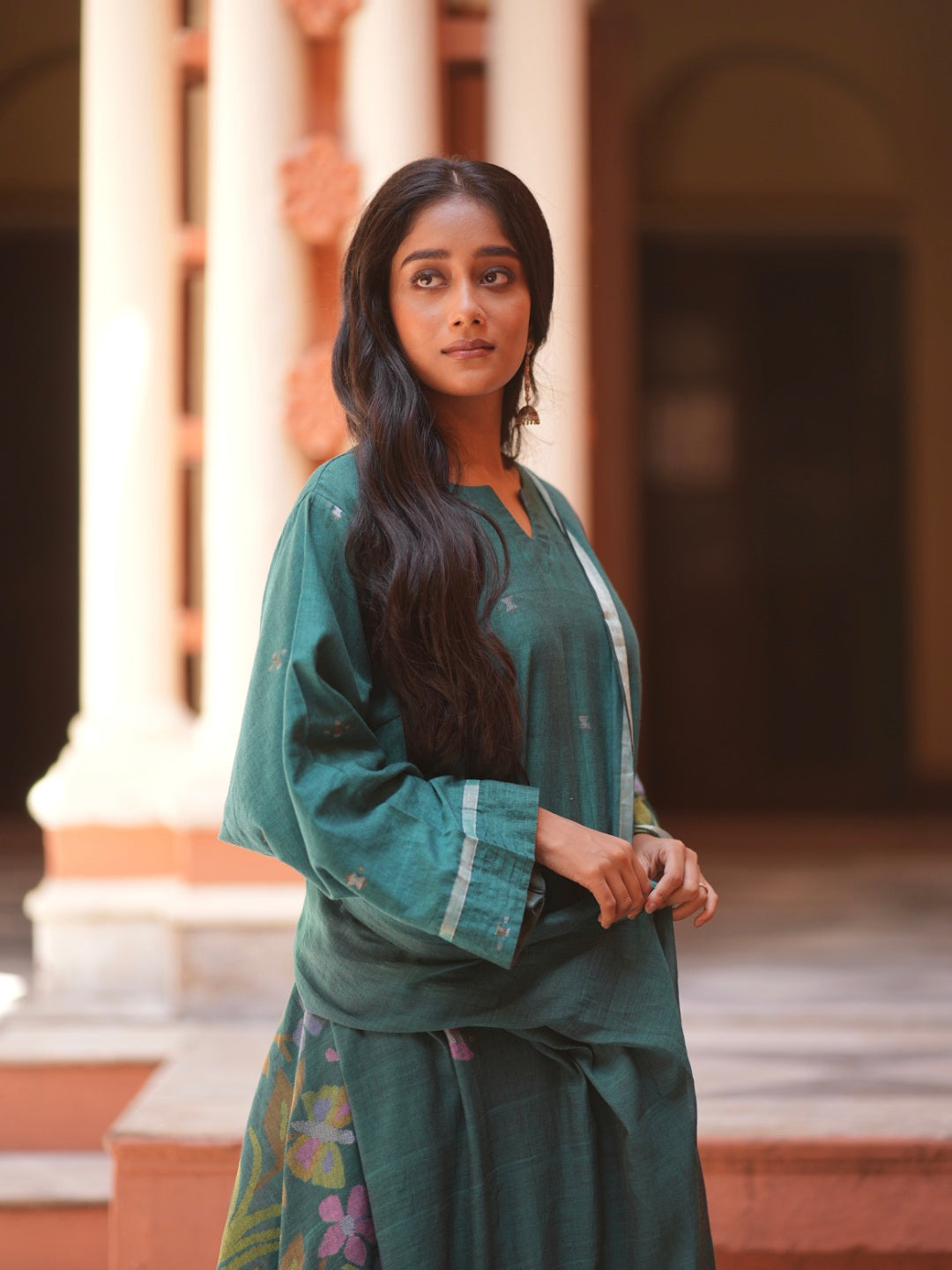 Teal Bloom (Mulmul Jamdani)