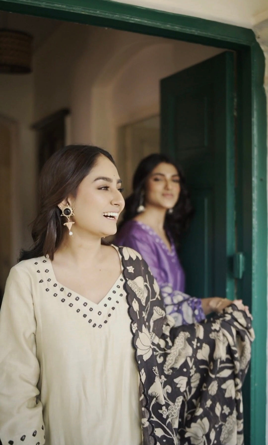 Chitra-Beige Black (Mulmul Chanderi kalamkari & bhandej)