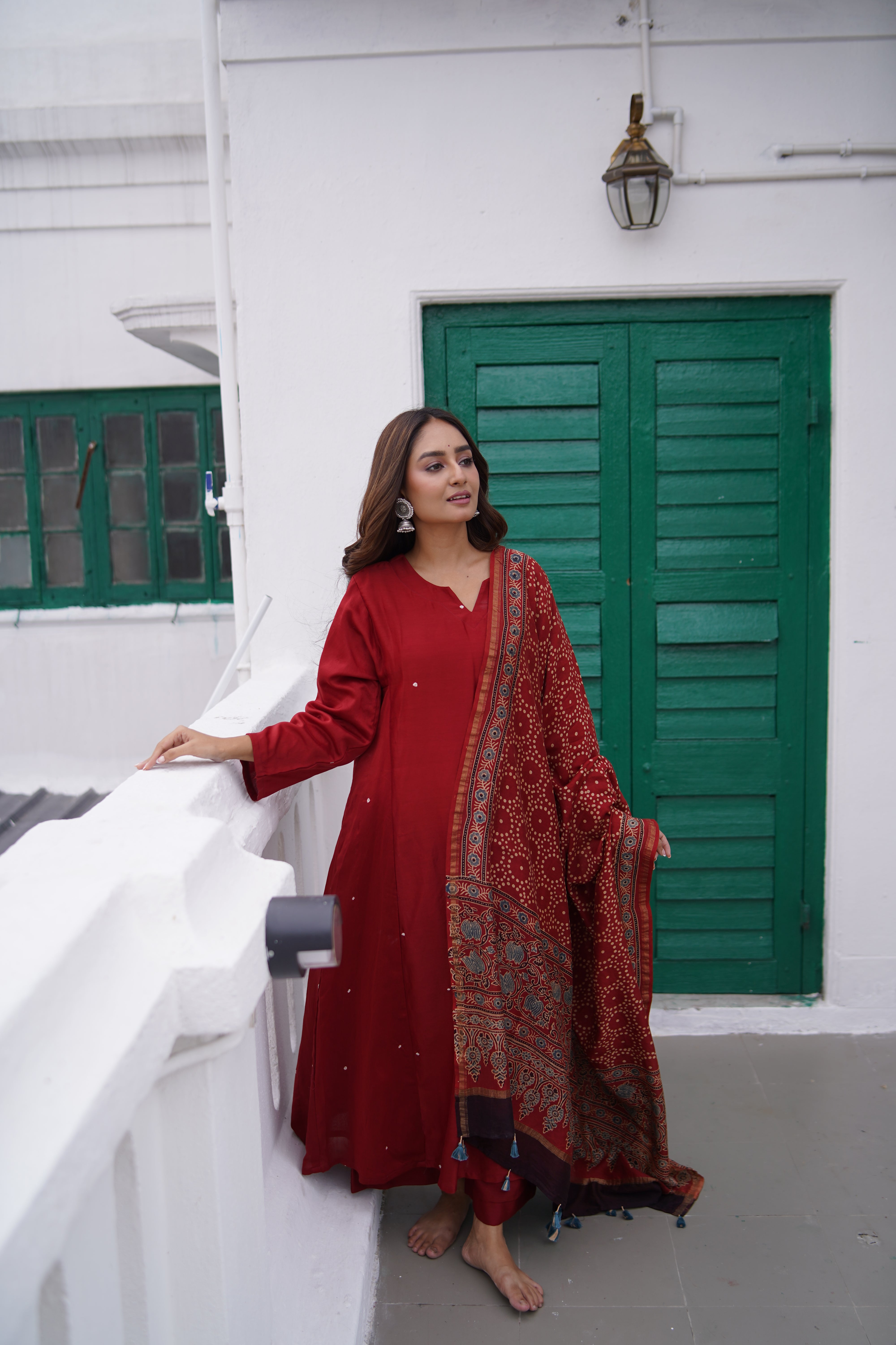 Maroon Oasis (Chanderi Bhandej Ajrakh)