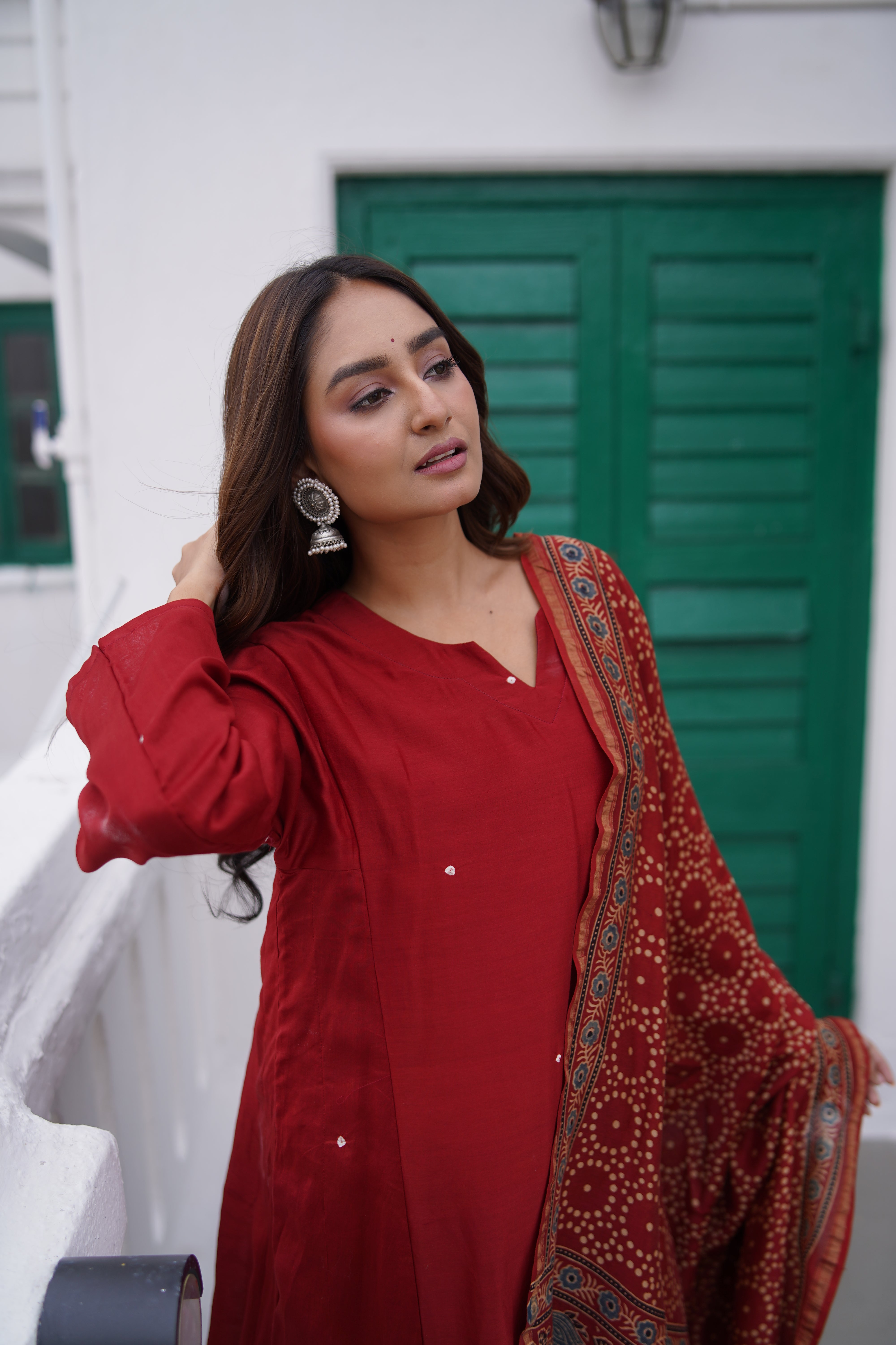 Maroon Oasis (Chanderi Bhandej Ajrakh)