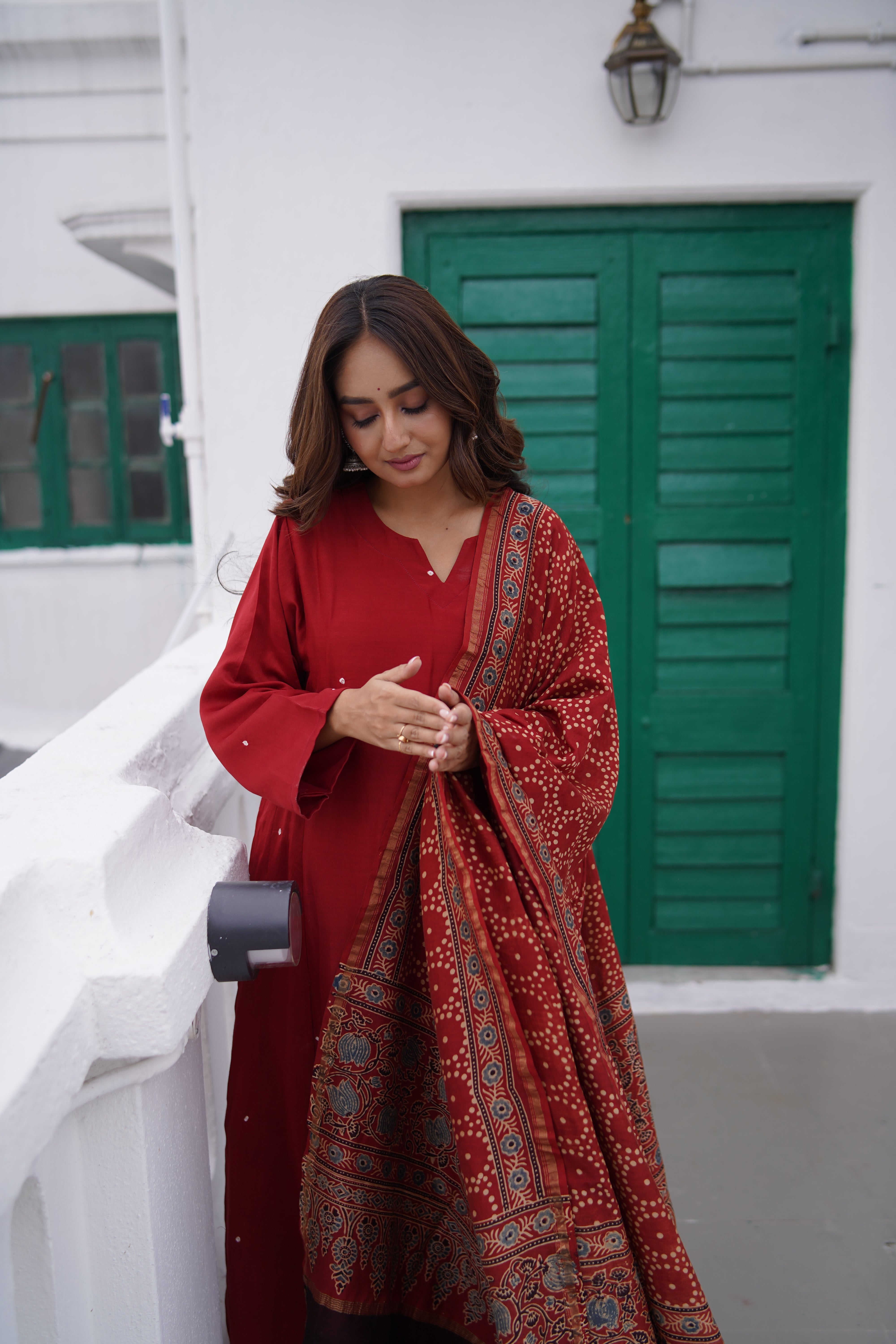 Maroon Oasis (Chanderi Bhandej Ajrakh)