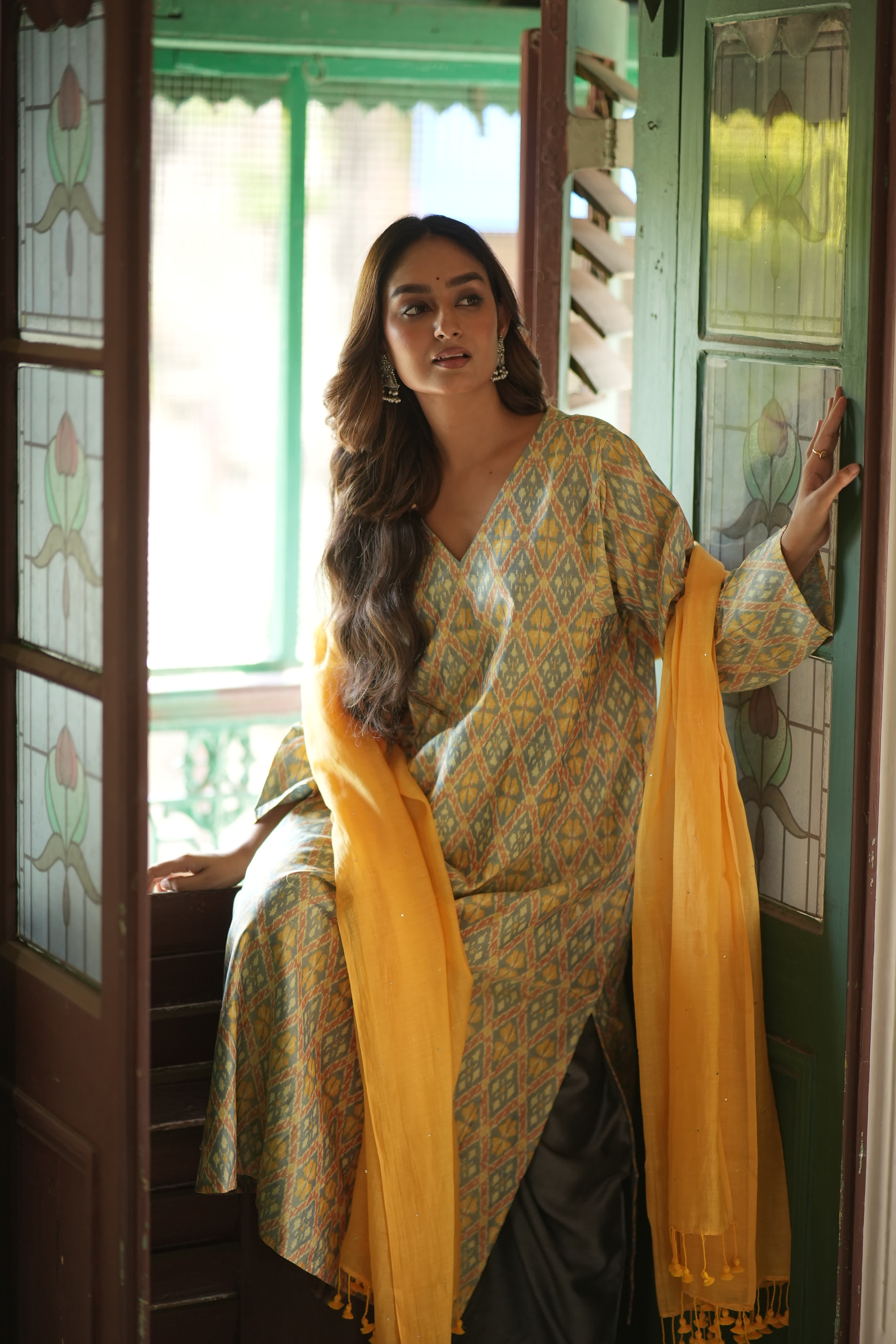 Ruhani-Yellow (Ikat silk cotton, chanderi)
