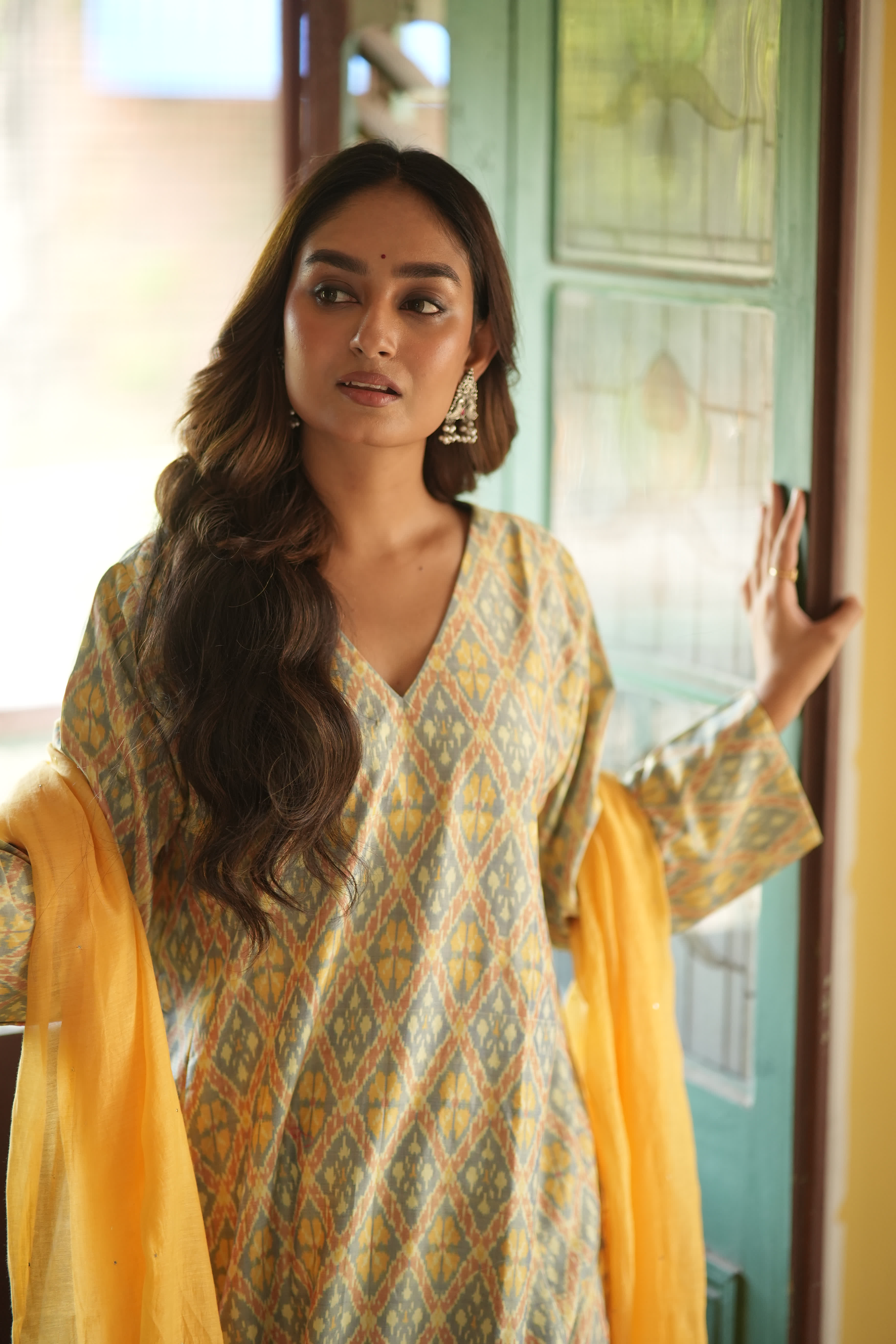 Ruhani-Yellow (Ikat silk cotton, chanderi)