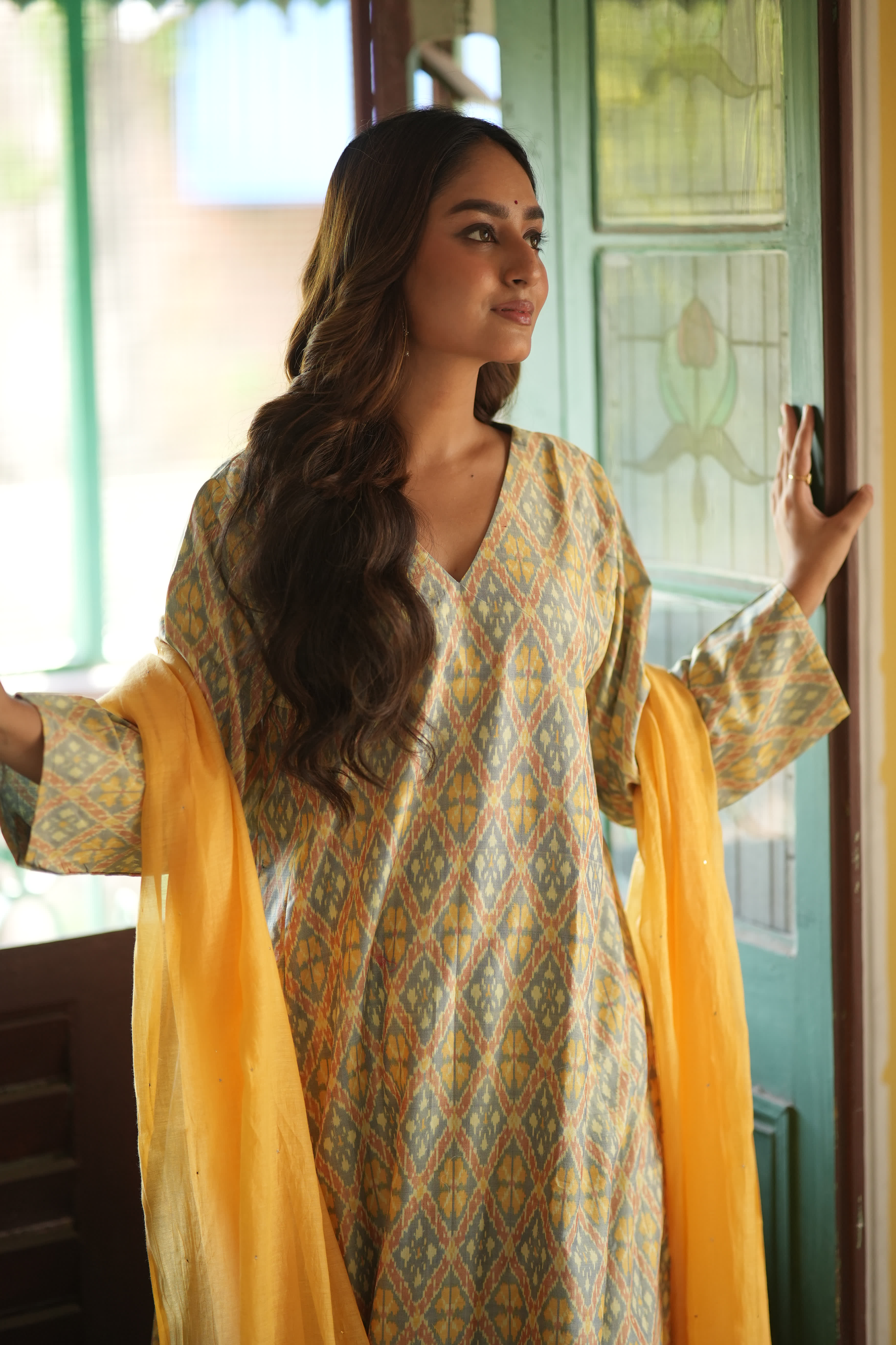 Ruhani-Yellow (Ikat silk cotton, chanderi)