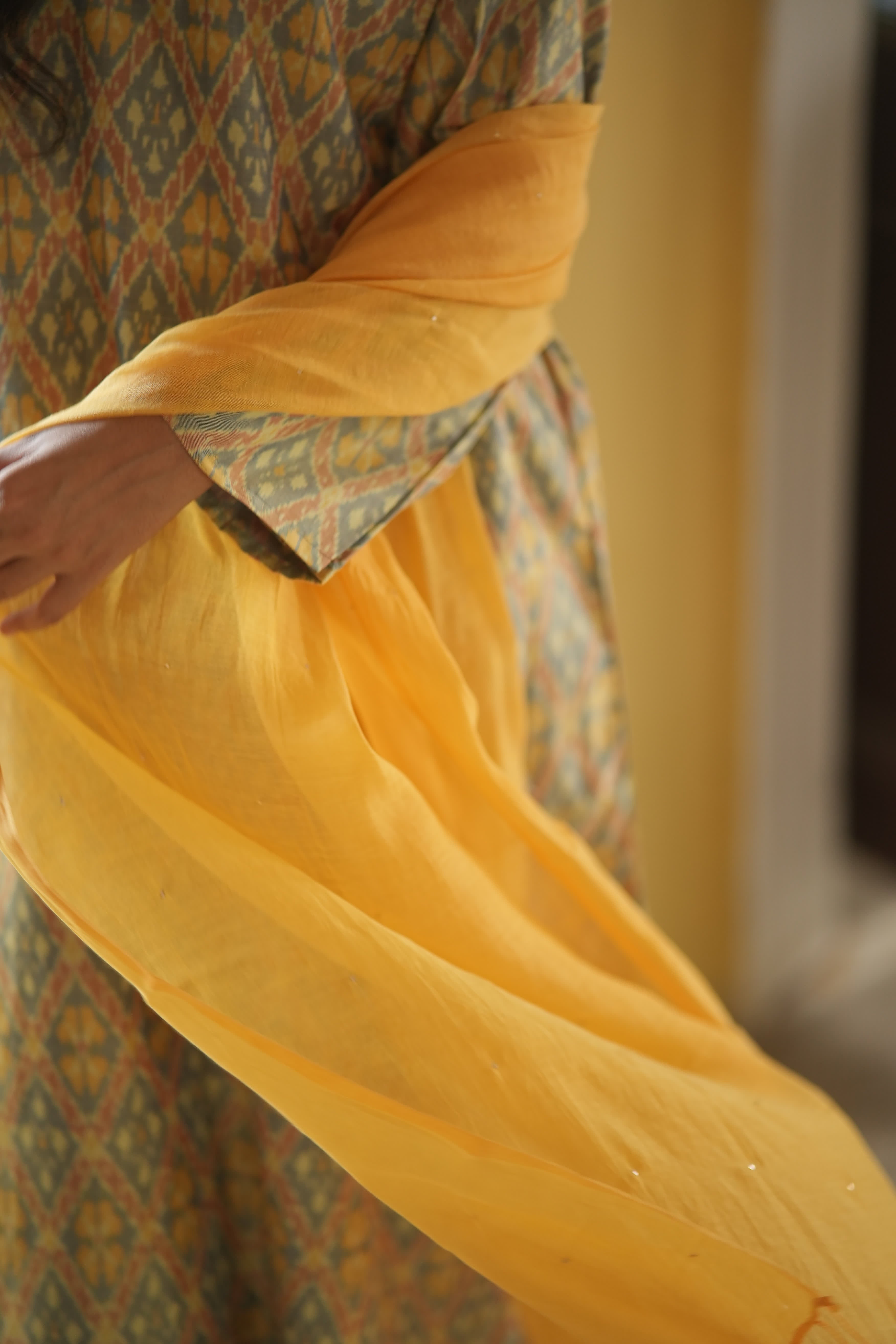 Ruhani-Yellow (Ikat silk cotton, chanderi)