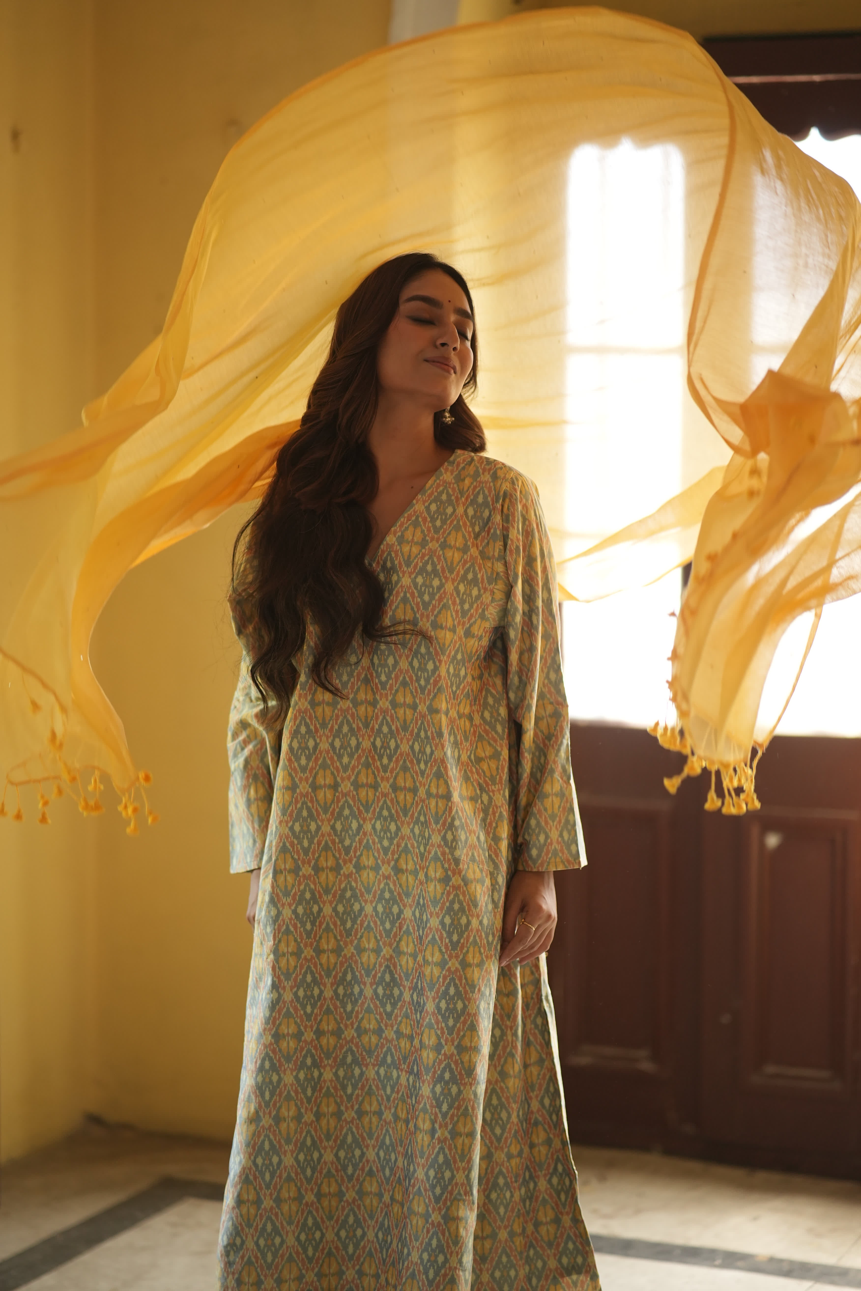 Ruhani-Yellow (Ikat silk cotton, chanderi)