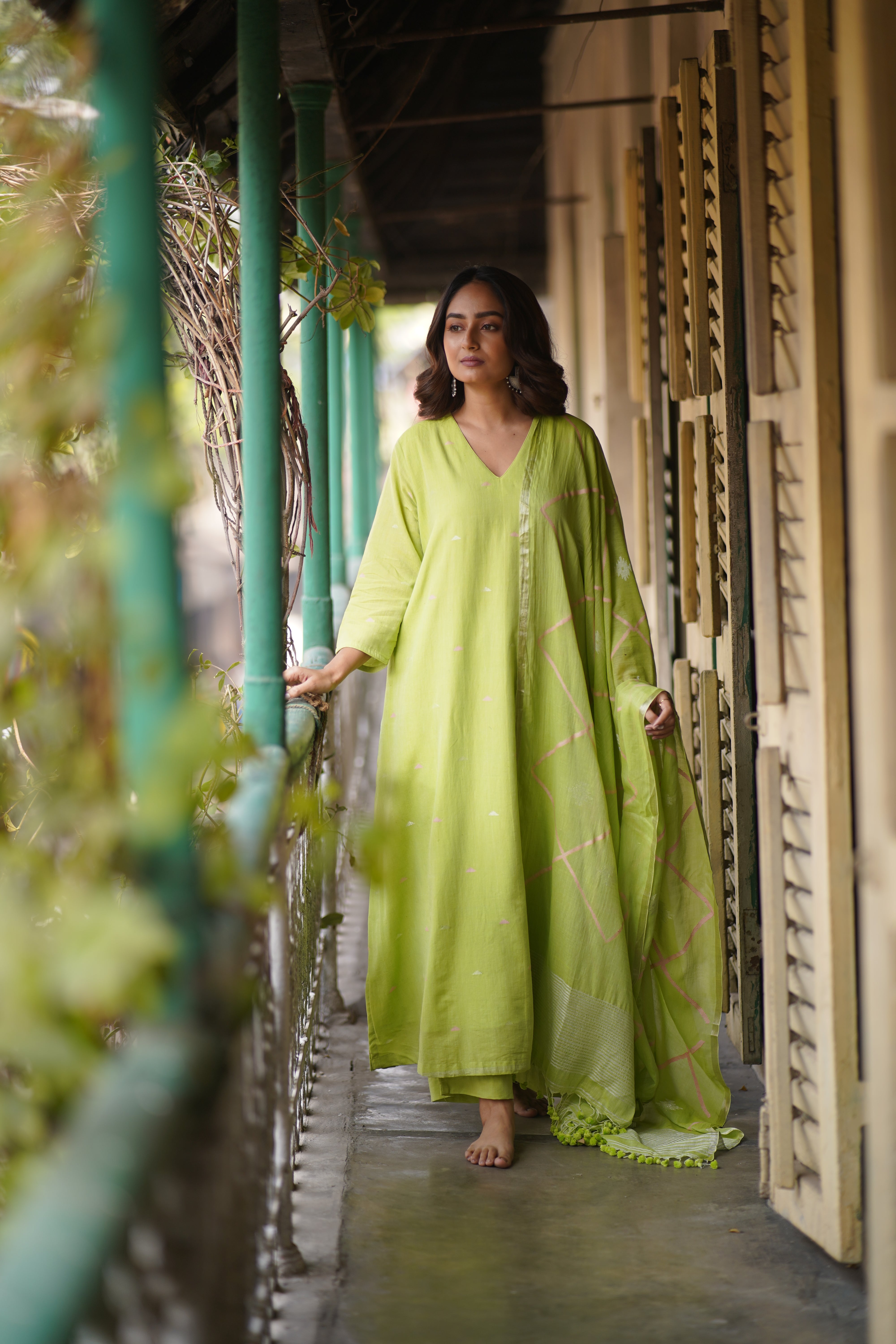 Lime Whisper (Mulmul Jamdani)