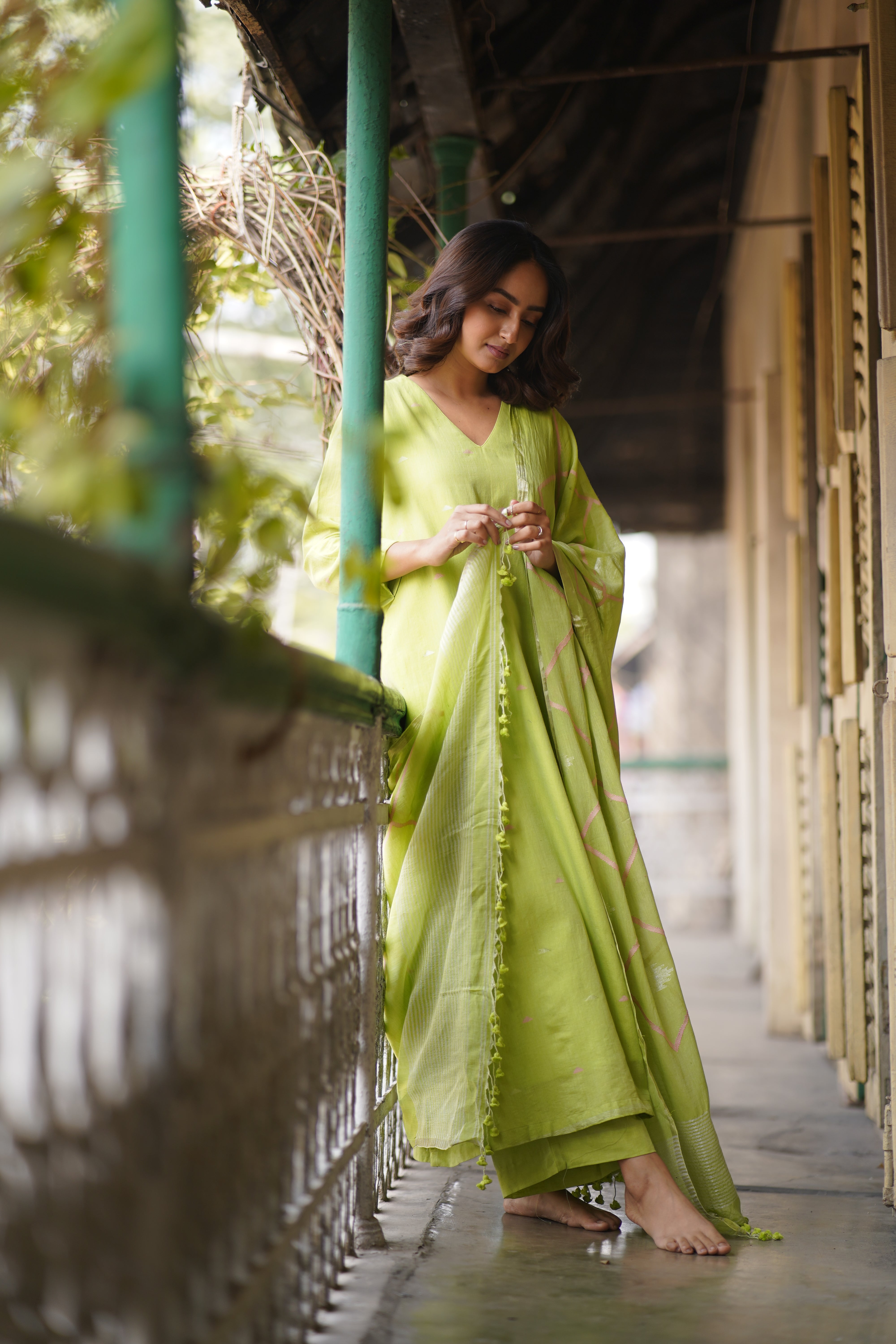 Lime Whisper (Mulmul Jamdani)