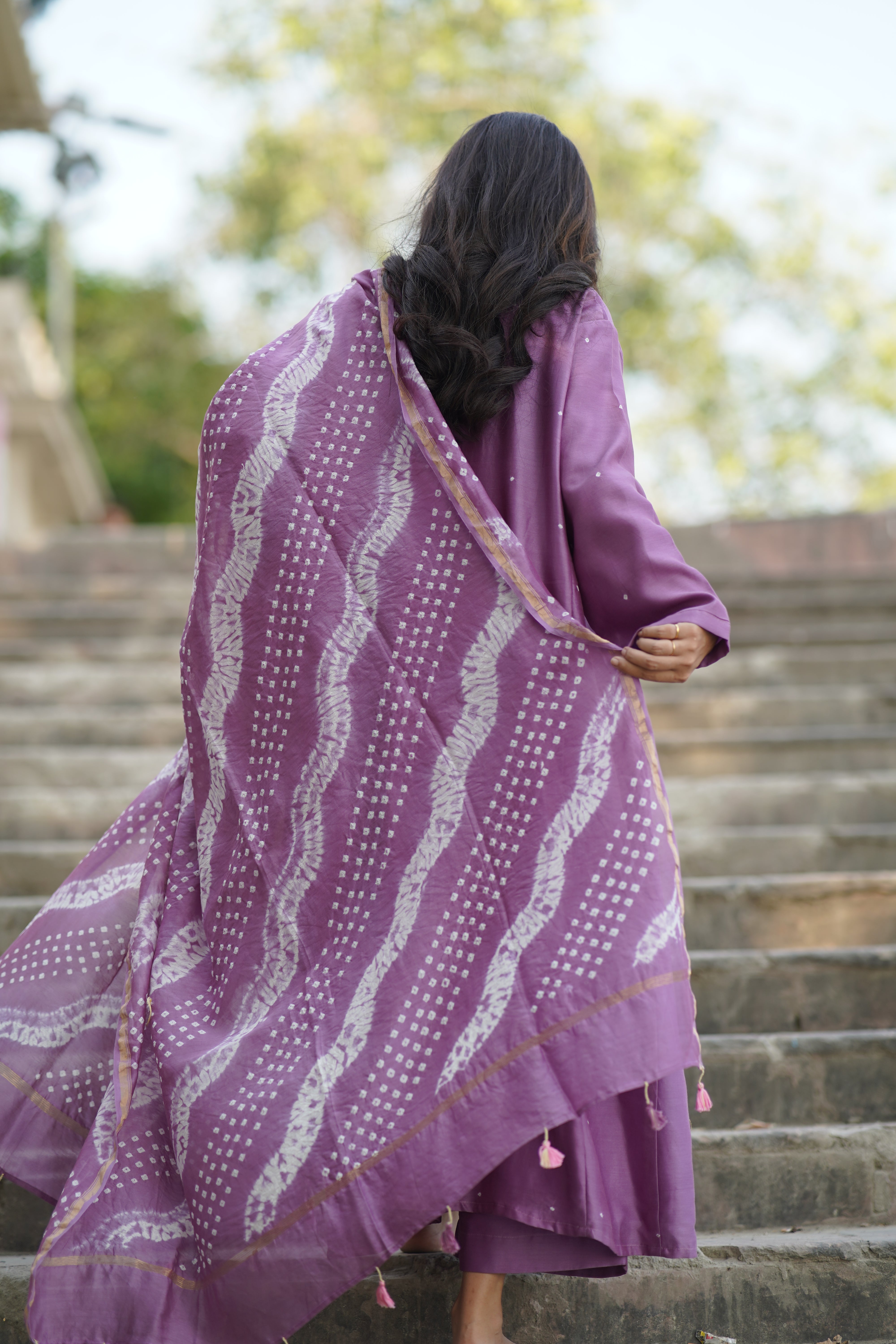 Dusky Lavender (Chanderi Bhandej , Tie Dye)