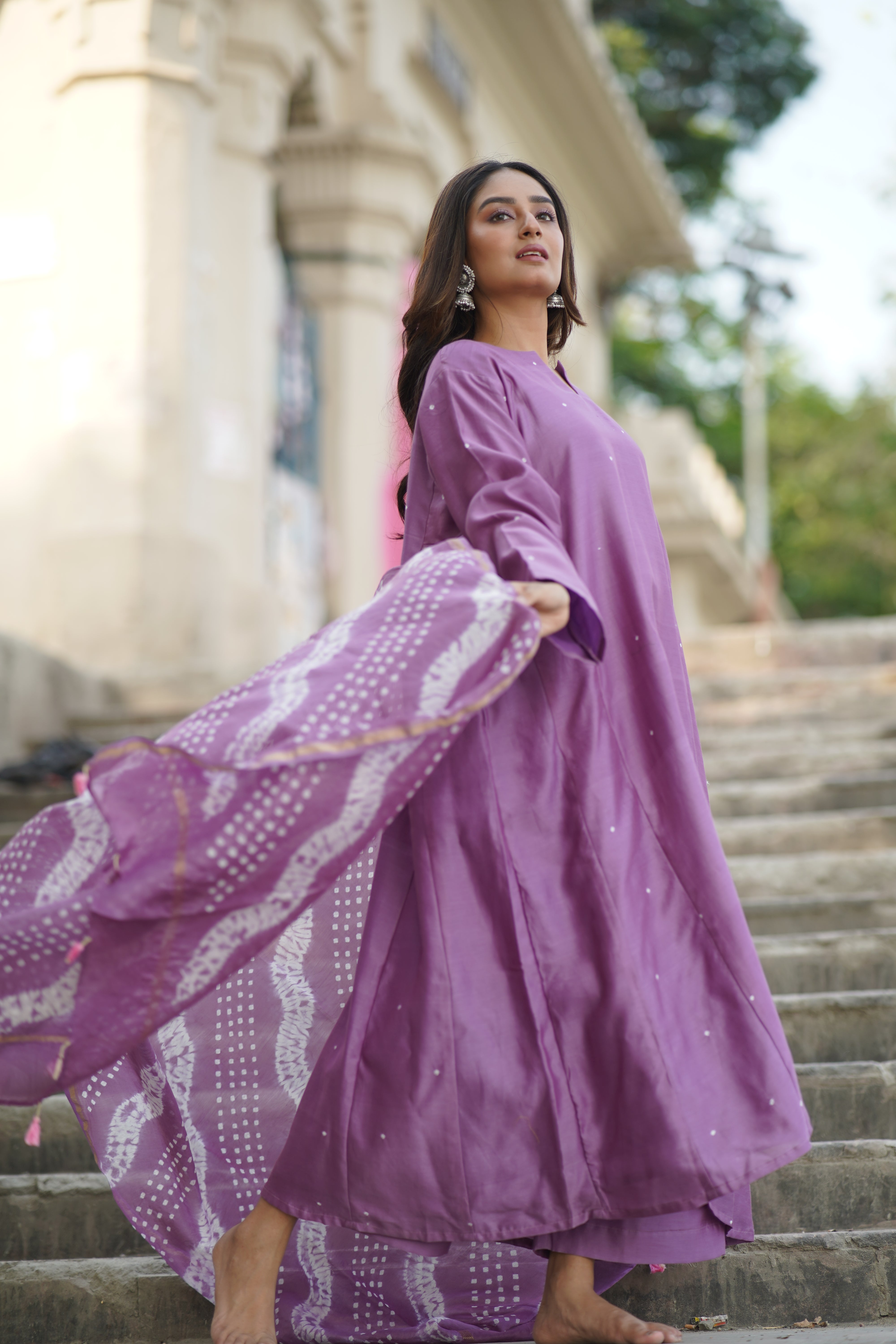 Dusky Lavender (Chanderi Bhandej , Tie Dye)